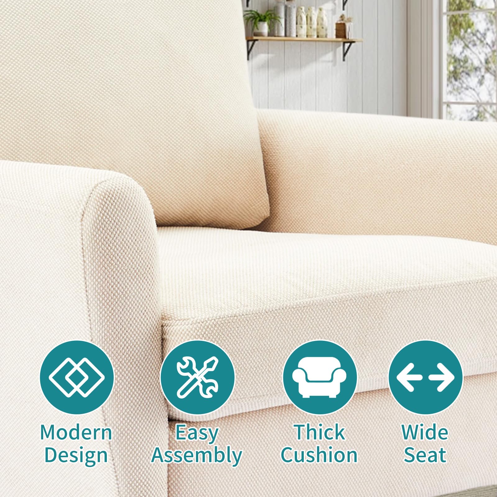 OLIXIS Comfy Mid-Century Accent Chair with Pillow - Beige