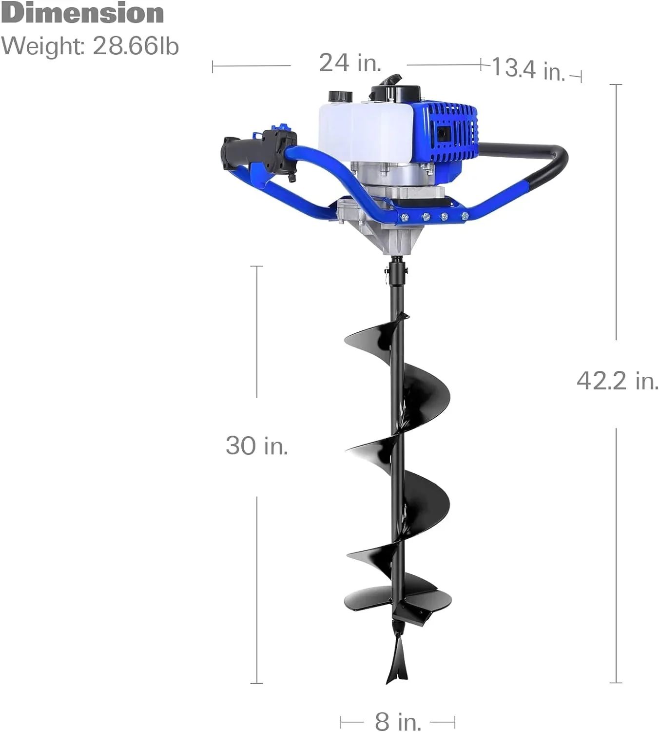 Post Hole Digger Gas Powered, 52cc 2.4 HP 2 Stroke Engine Earth Auger with 8
