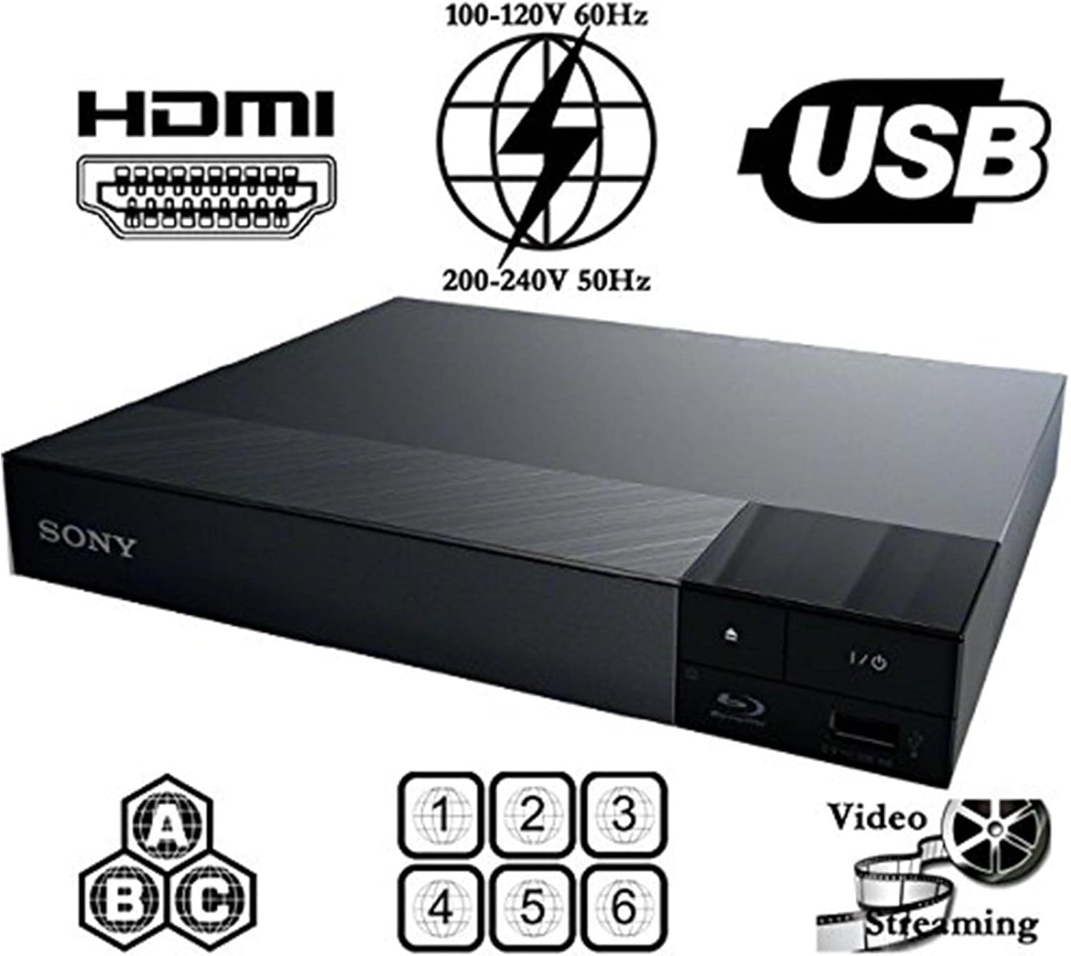 SONY S1700 Multi System All Region CodeFree Blu Ray Disc DVD Player - PAL/NTSC - USB - 110-240V 50/60Hz - 6 feet HDMI Cable Included