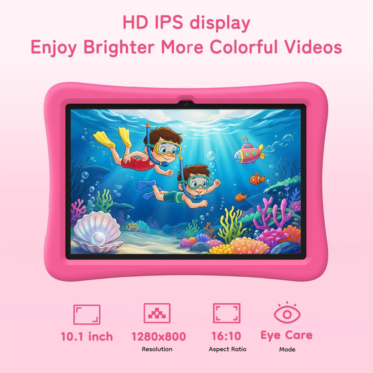 SVITOO Kids Tablet 10 Inch, Android Tablets Toddler Tablet with Parental Controls, 20GB Ram 32GB ROM 1TB Expandable, Dual Camera, 6000mah WiFi 6, Shockproof Eva Case Pink