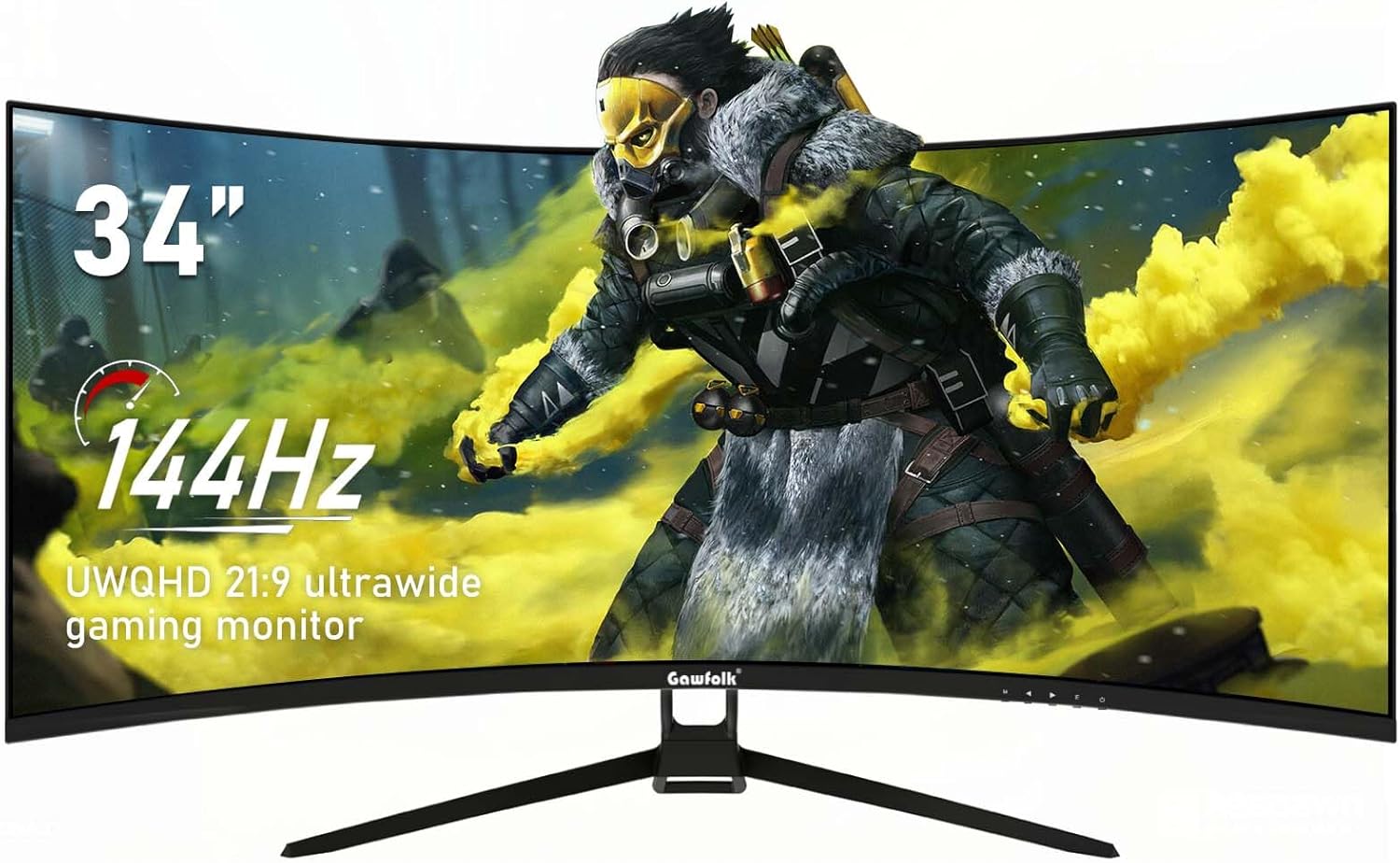 Gawfolk 34 Inch Ultrawide Curved 144Hz Gaming Computer Monitor 1500R PC Screen,21:9 UWQHD (3440x1440),Adaptive Sync,178° Viewing Angle,Display Port、HDMI2.0,Compatible with wall mounting - Black