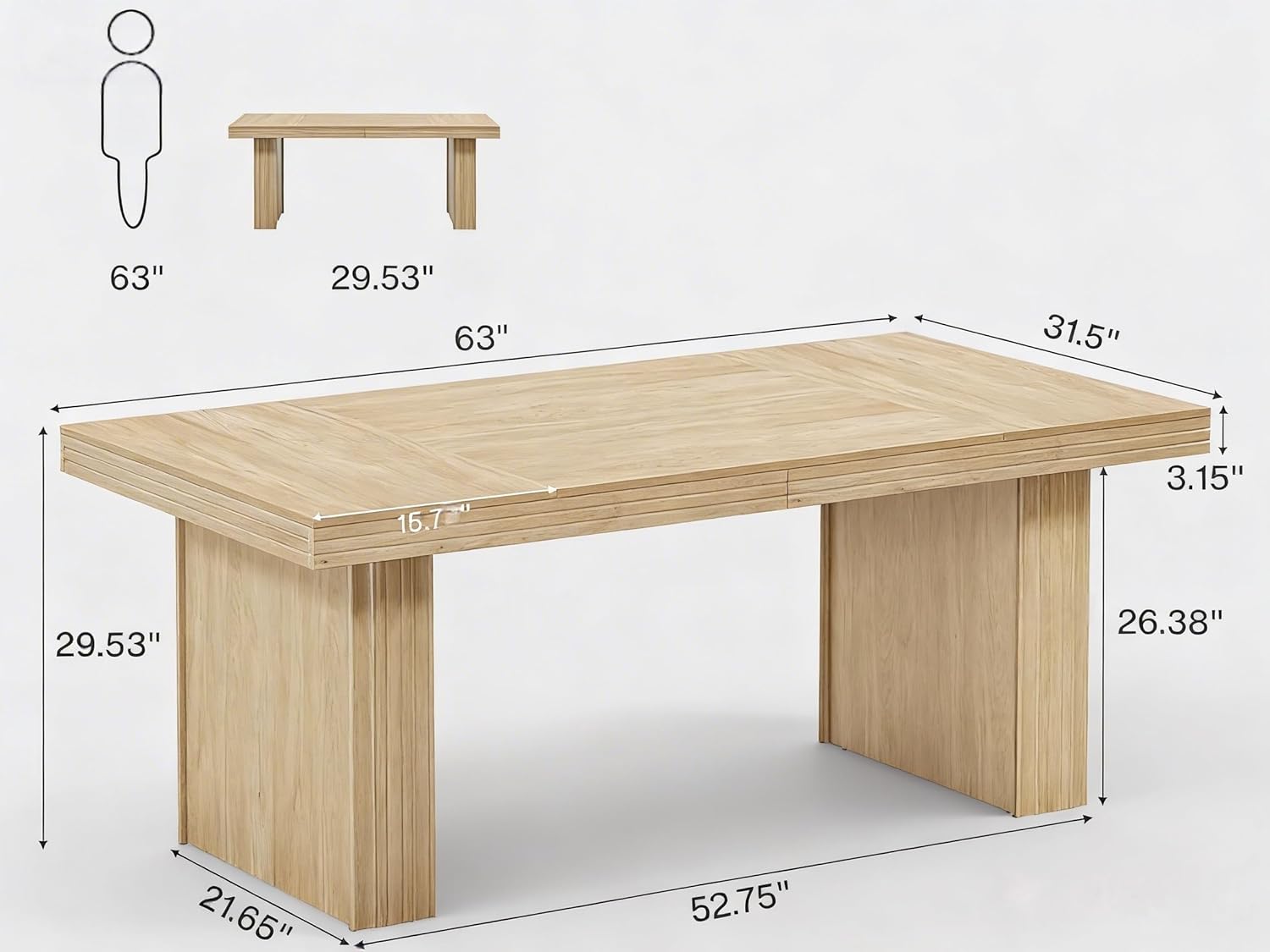 Tribesigns Modern Office Desk, Home Office Table with Wide Fluted Legs, Modern Desk for Home Office, Natural