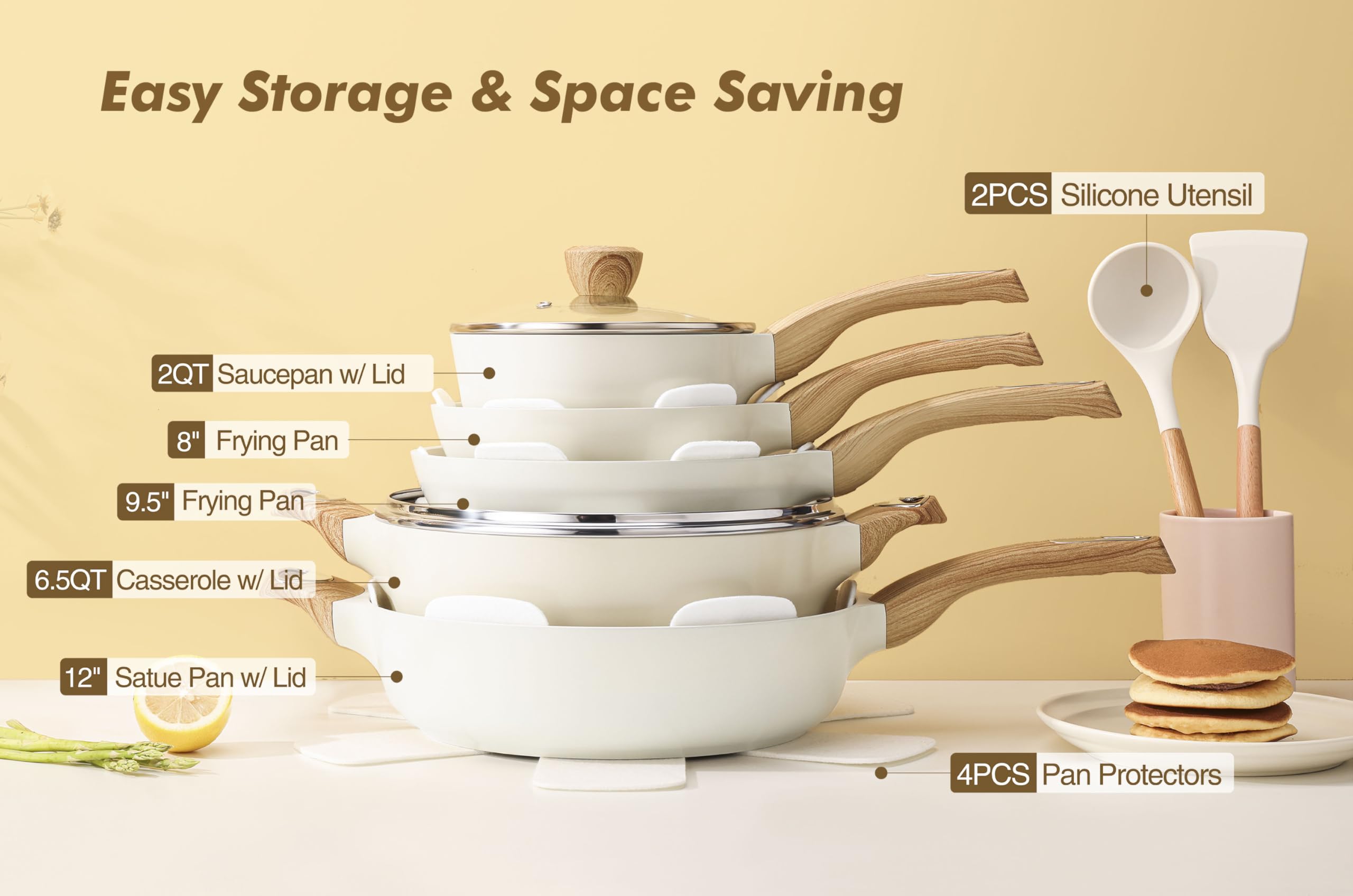 SENSARTE Ceramic Non-Stick Cookware Set, 14 Pieces