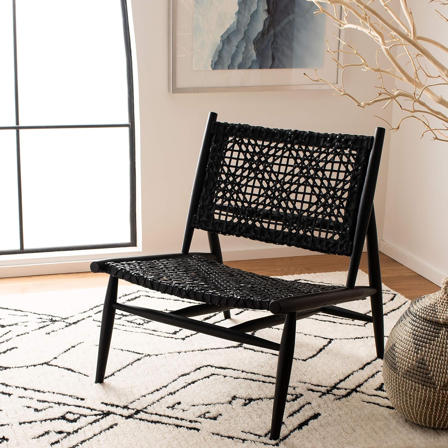 Safavieh Home Bandelier Black and Black Leather Weave Accent Chair