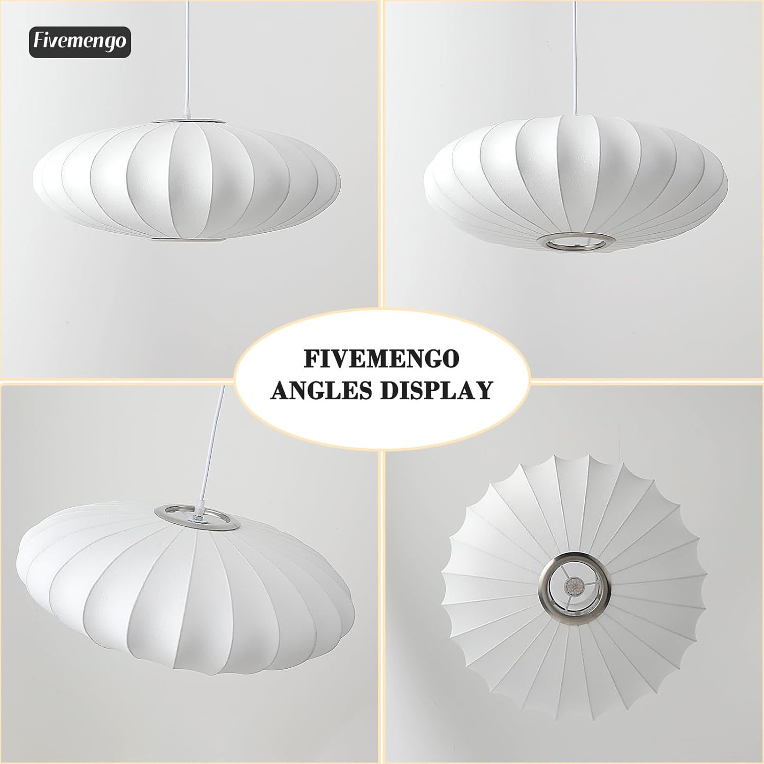 20 Inch Lantern Pendant Light, White Imitation Silk Lampshade, Bubble Pendant Light Fixture Ceiling Hanging Lamp Chandelier for Living Dinning Room Kitchen Island Bedroom Restaurant Cafe