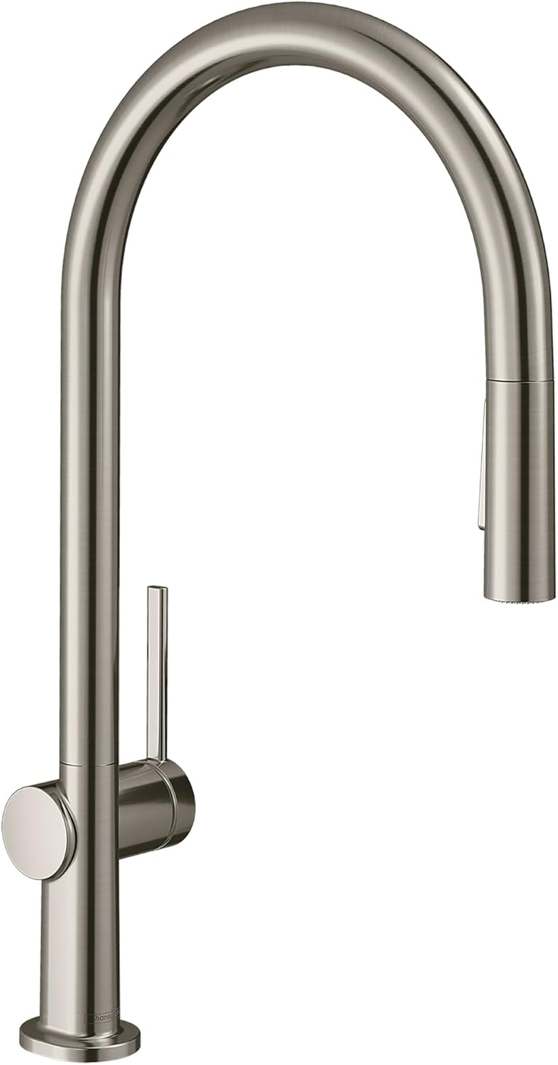 hansgrohe Talis N Stainless Steel High Arc Kitchen Faucet, Kitchen Faucets with Pull Down Sprayer, Faucet for Kitchen Sink, Magnetic Docking Spray Head, Stainless Steel Optic 72800801