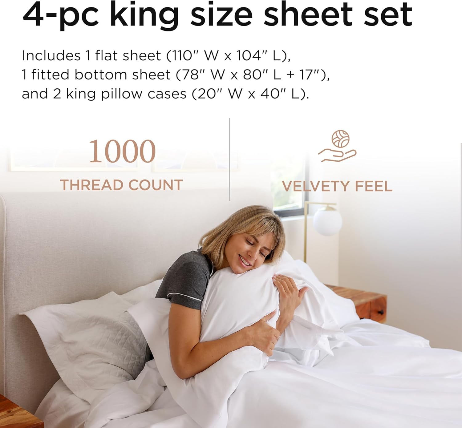 Threadmill 100% American Supima Cotton Sheets King Size - 1000 Thread Count, 4Pc King Size Sheet Set, Smooth Sateen Sheet, Ultra Luxury Bed Sheet, 17
