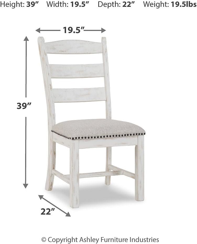 Signature Design by Ashley Valebeck Farmhouse Cushioned Dining Chair, 2 Count, Nailhead Trim, Fabric Upholstery, Solid Wood, 39