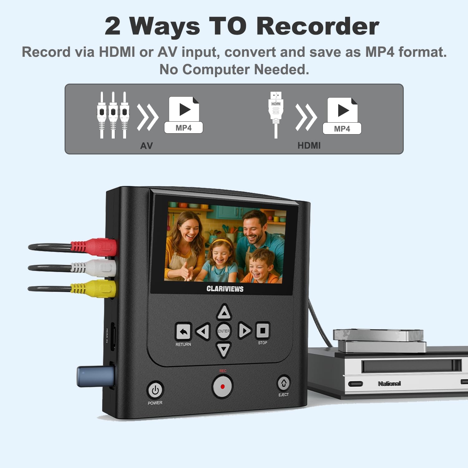 VHS to DVD Recorder, DVD Recorder with HDMI & AV Input, Convert VHS, VCR, Hi8 and Camcorder to DVD, USB, SD or HDD, No PC Needed, 4.3