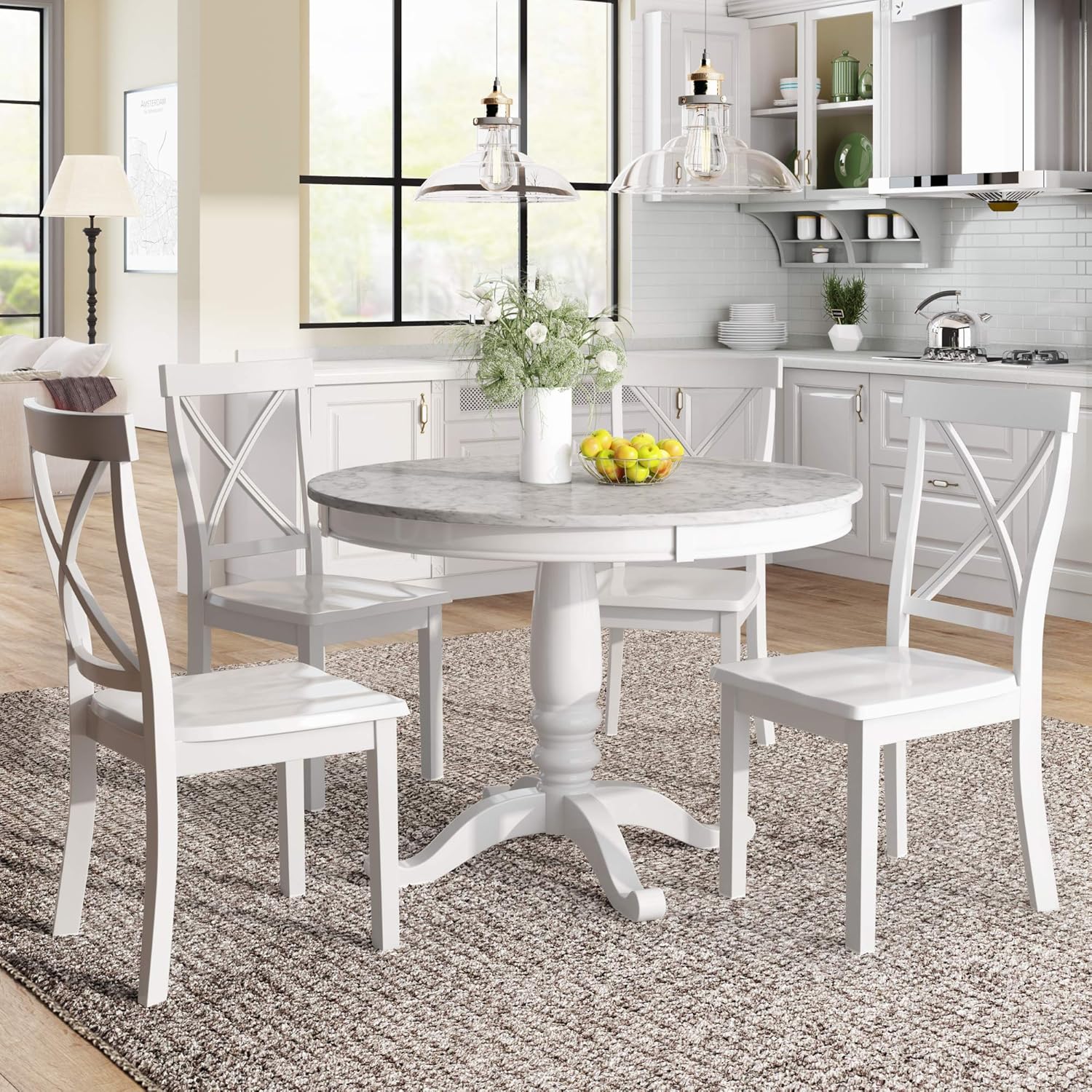 Harper & Bright Designs Dining Table Set - 5 Piece Round Dining Set with 4 Chairs Wood Dining Table Set