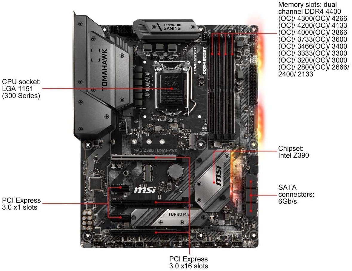 MSI MAG Z390 Tomahawk LGA1151 (Intel 8th and 9th Gen) M.2 USB 3.1 Gen 2 DDR4 HDMI DP CFX Dual Gigabit LAN ATX Z390 Gaming Motherboard