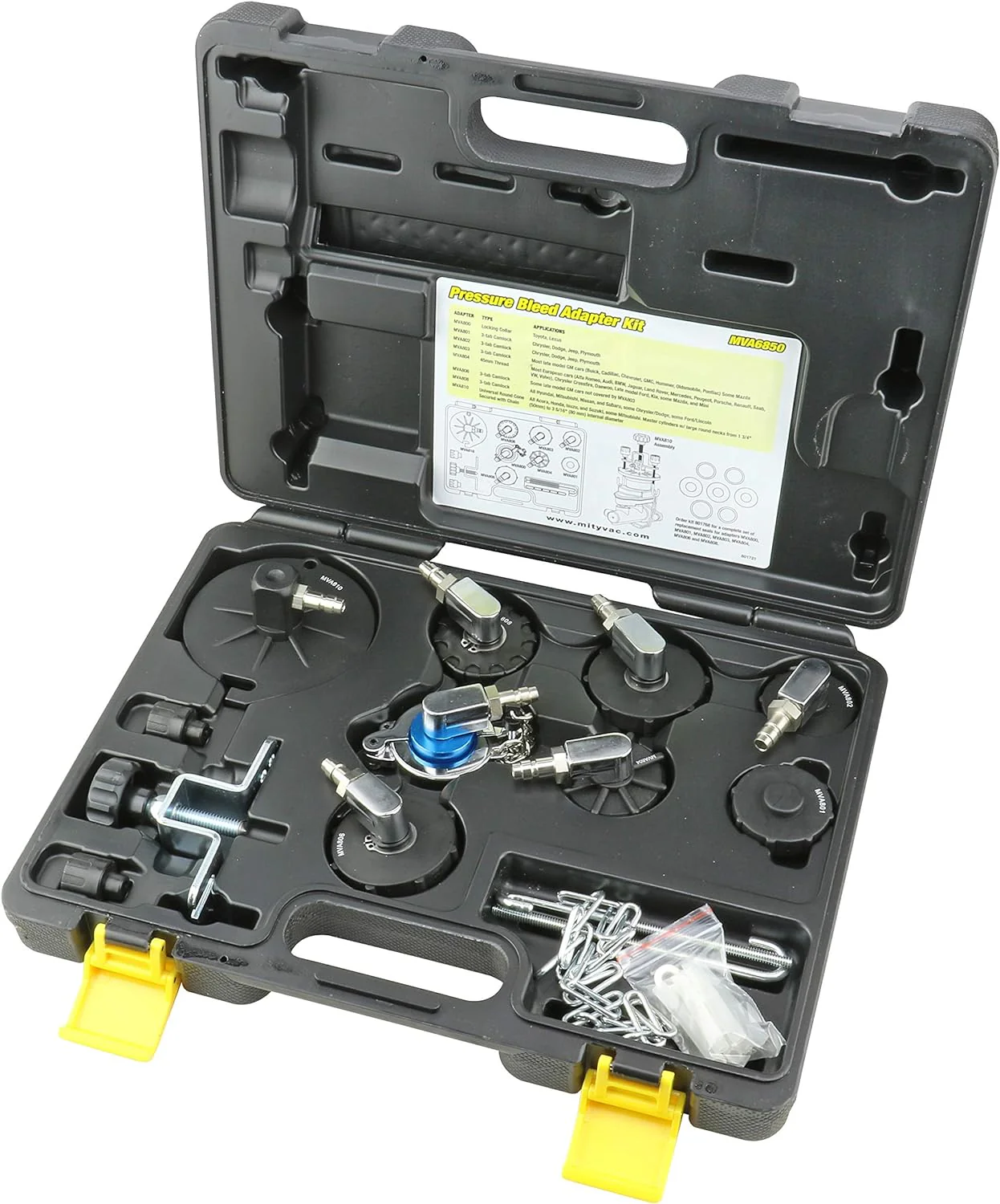 MV6840 Professional Hydraulic Brake and Clutch Pressure Bleeding System, Integrated Safety and Pressure Relief Valve, 7 Master Cylinder Adapters and Storage Case
