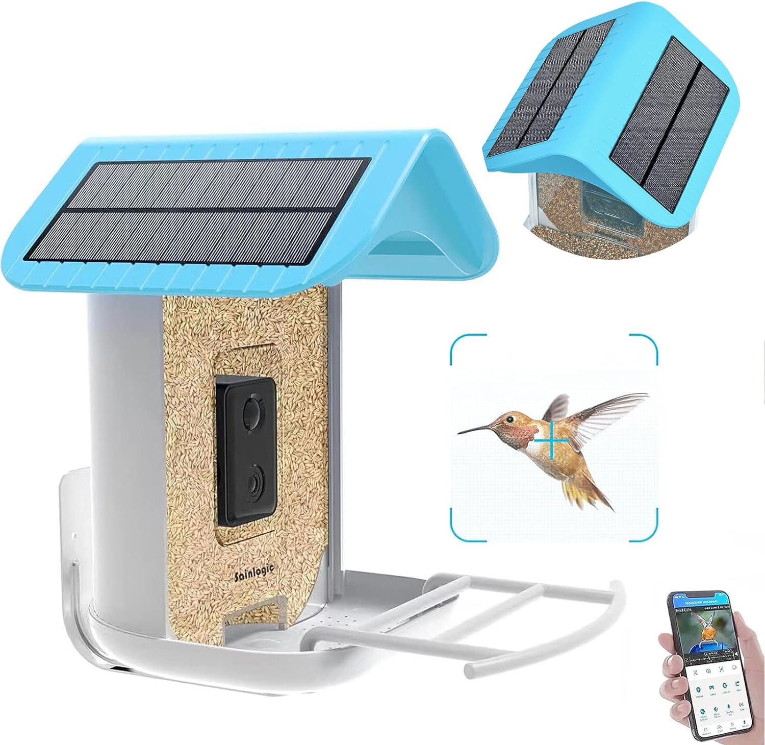 Smart Bird Feeder with 1080P HD Camera, Camera Bird Feeder Identify Bird Species with 2 Solar Panels, Video Bird Feeder with WiFi & Motion Detection, Smart Bird Feeders as Gifts(Light Blue)