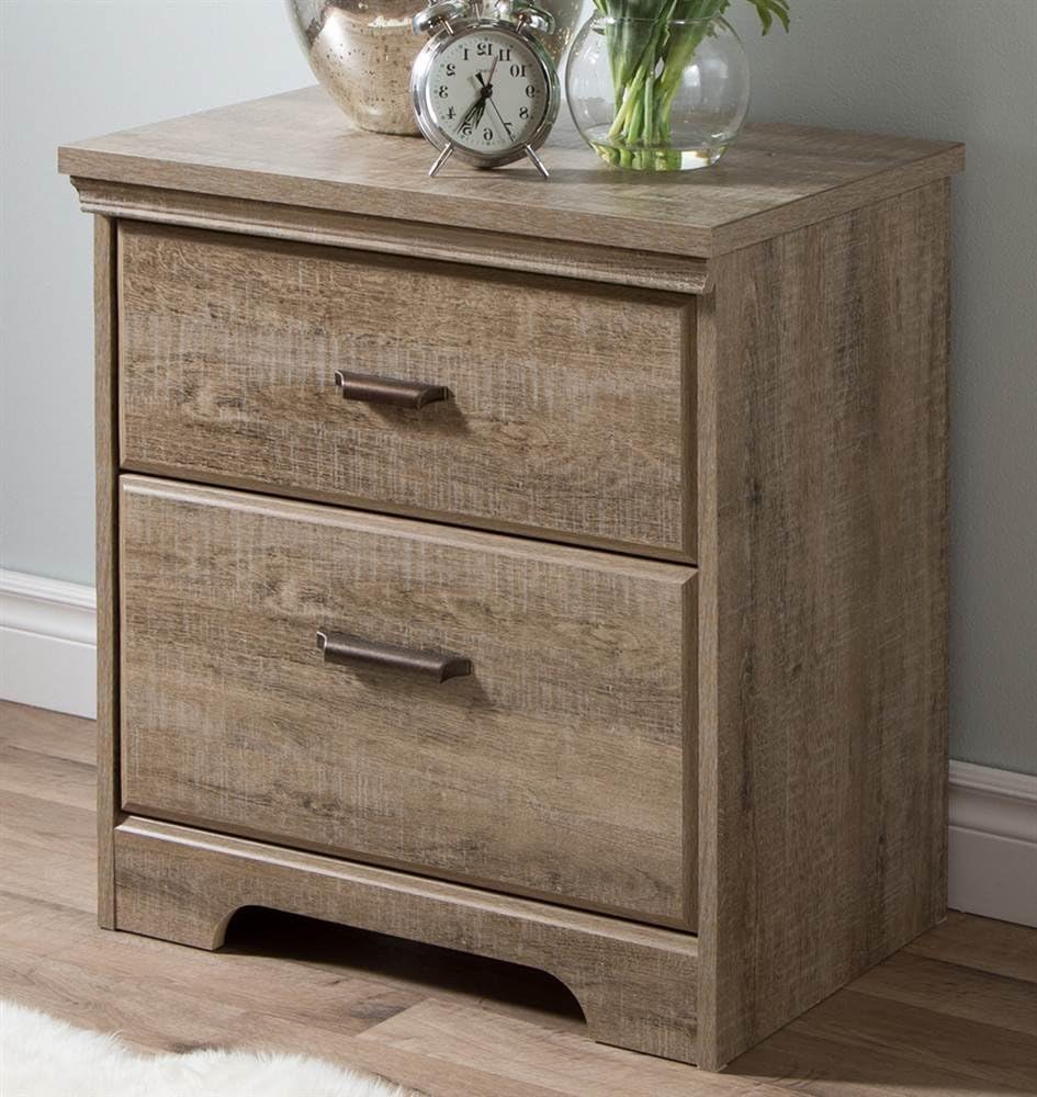 South Shore Versa 2-Drawer Nightstand Weathered Oak, Traditional