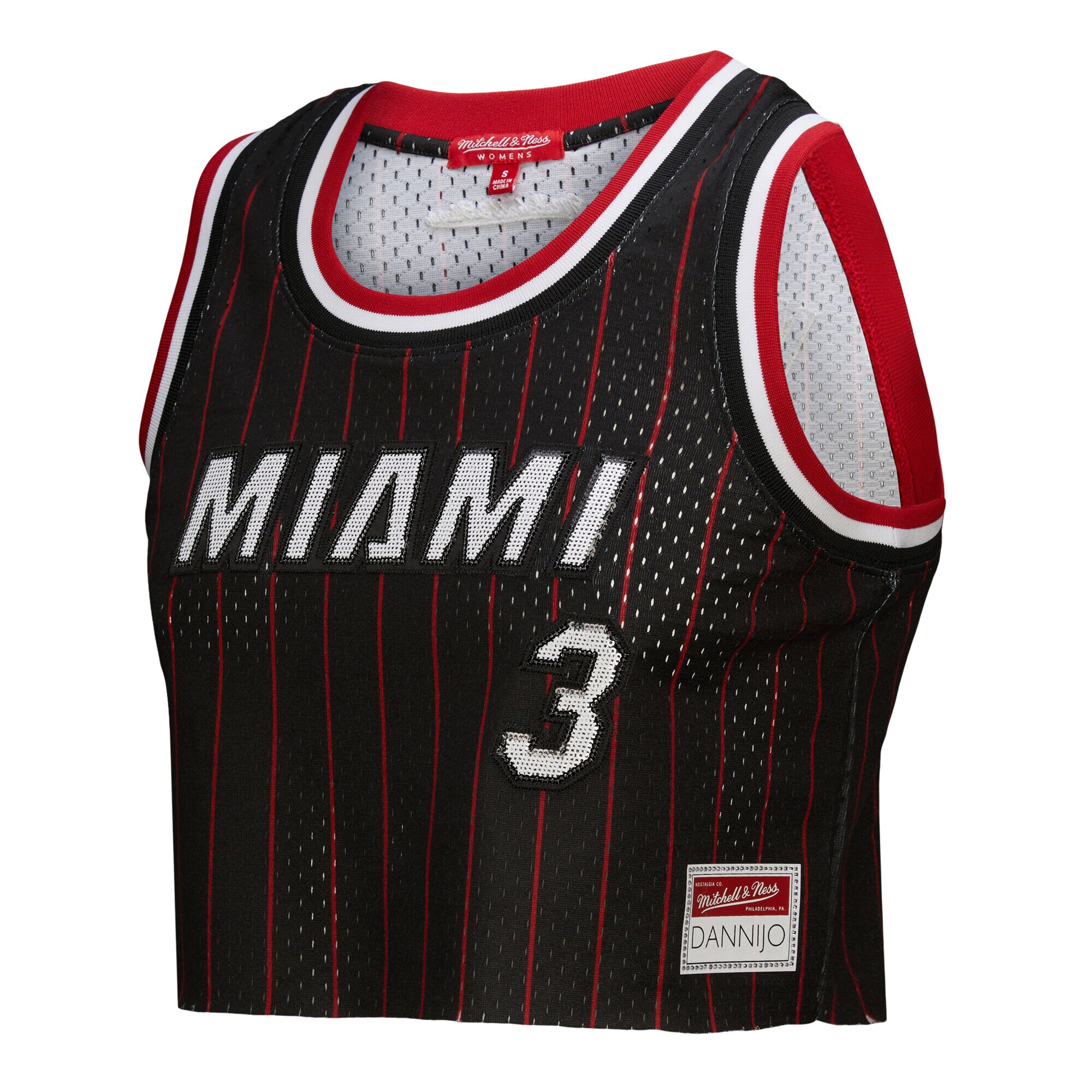Dwyane Wade Miami Heat Mitchell & Ness x DANNIJO Women's Fashion Cropped Basketball Jersey - Black