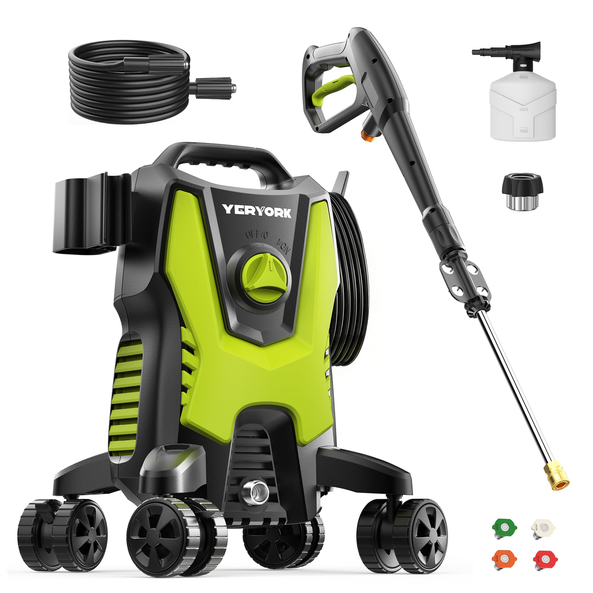 YERYORK Pressure Washer with 4 Wheels & Foam Cannon