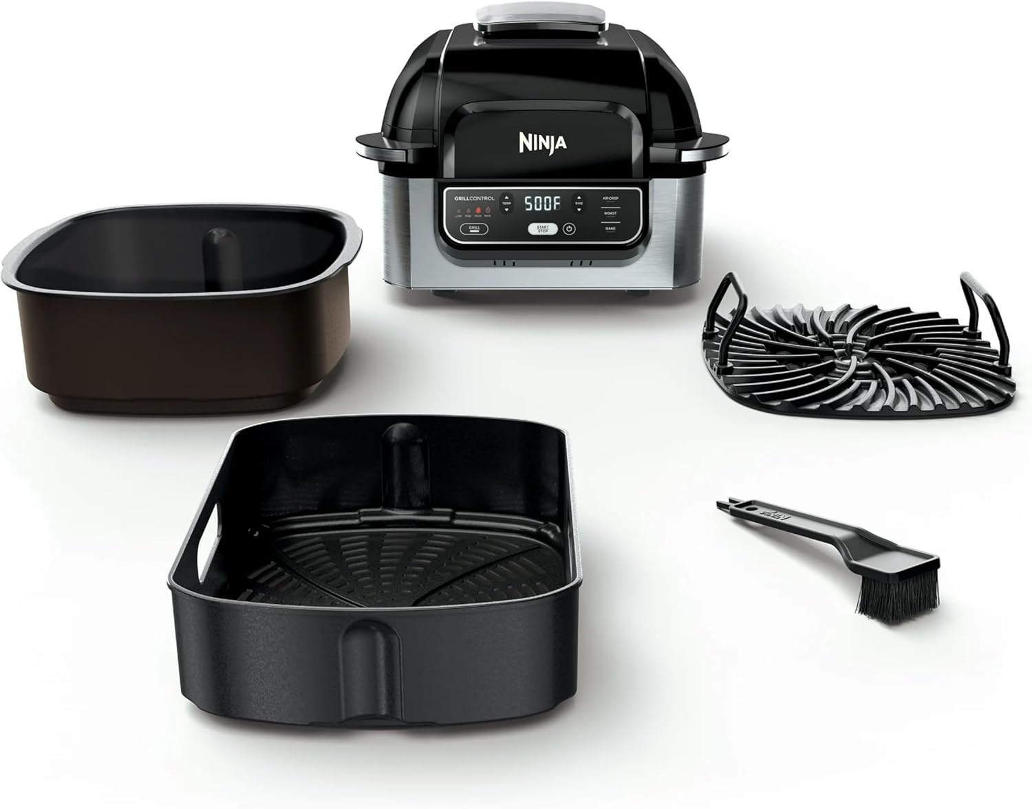 Ninja AG300 4-in-1 Indoor Grill with 4-Quart Air Fryer with Roast, Bake, and Cyclonic Grilling Technology