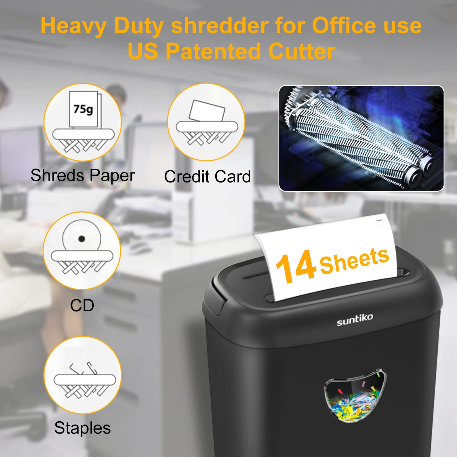 SUNTIKO 14-Sheet Cross Cut Shredder for Home Office Use