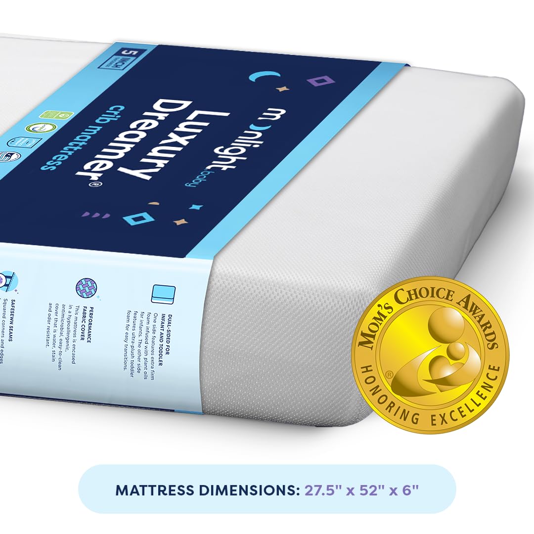Moonlight Slumber Luxury Dreamer Crib Mattress – Dual-Sided Baby and Toddler Mattress with CoolGel Memory Foam, Waterproof Cover, 6