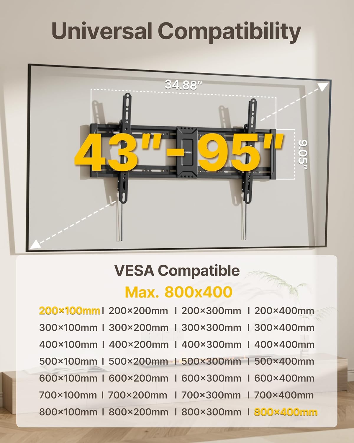 monTEK Heavy Duty Tilting TV Wall Mount for 43-95 Inch TVs, 200 lbs Capacity, 1.65