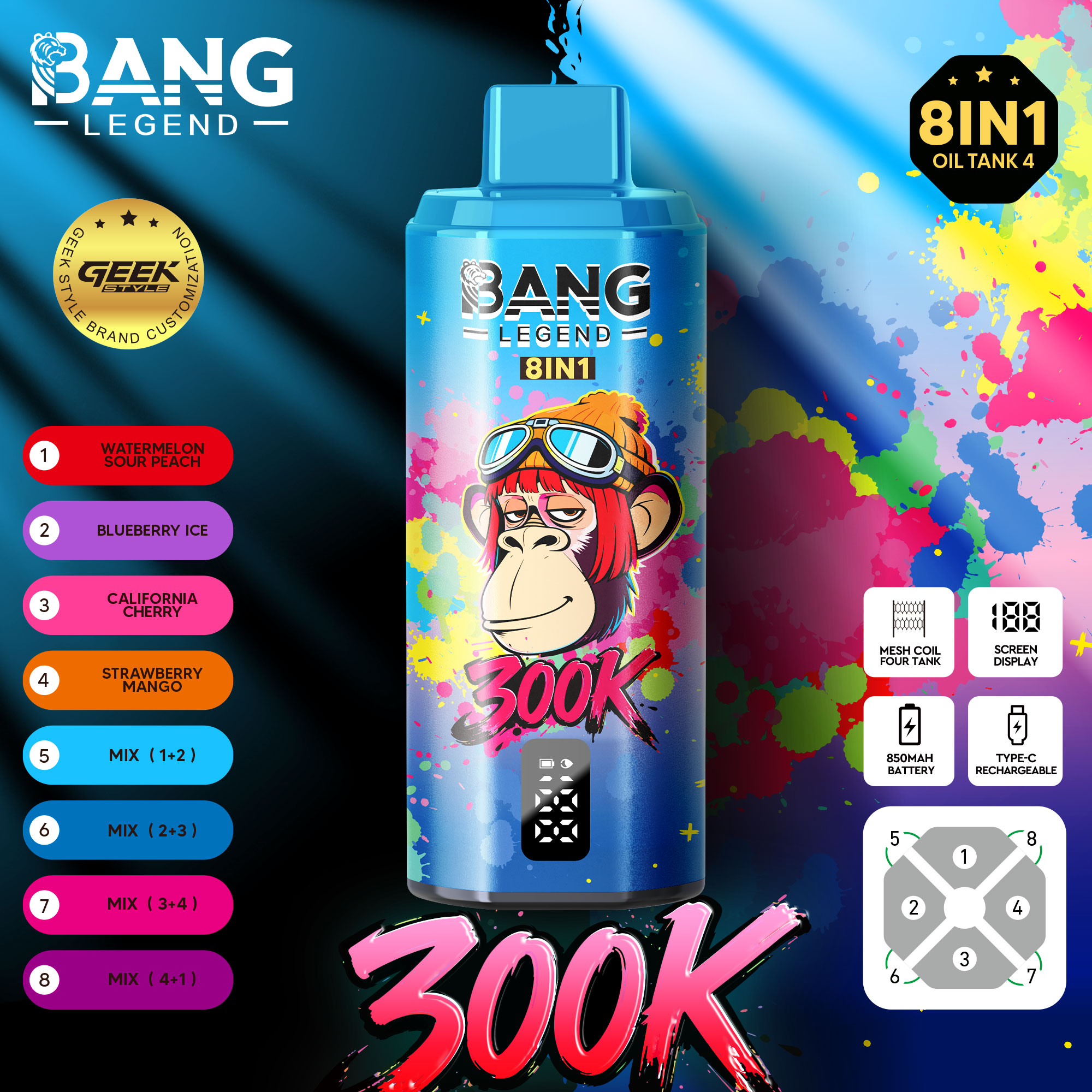BANG LEGEND 8 IN 1 300K Disposable Vape Puffs 300000 High Puff Disposable