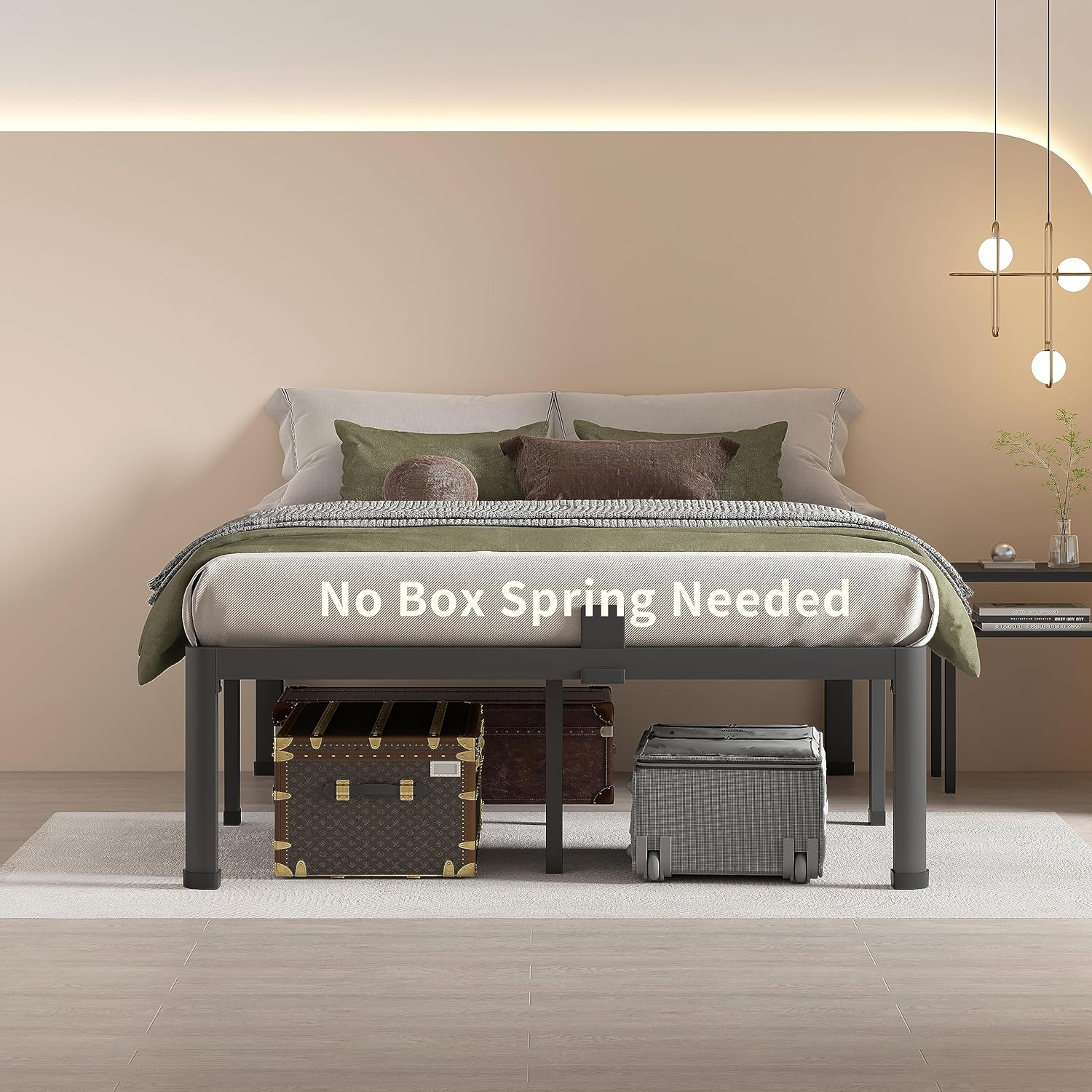 MAF 14 Inch Queen Metal Platform Bed Frame with Round Corner Legs, 3000 LBS Heavy Duty Steel Slats Support, Noise Free, No Box Spring Needed, Easy Assembly