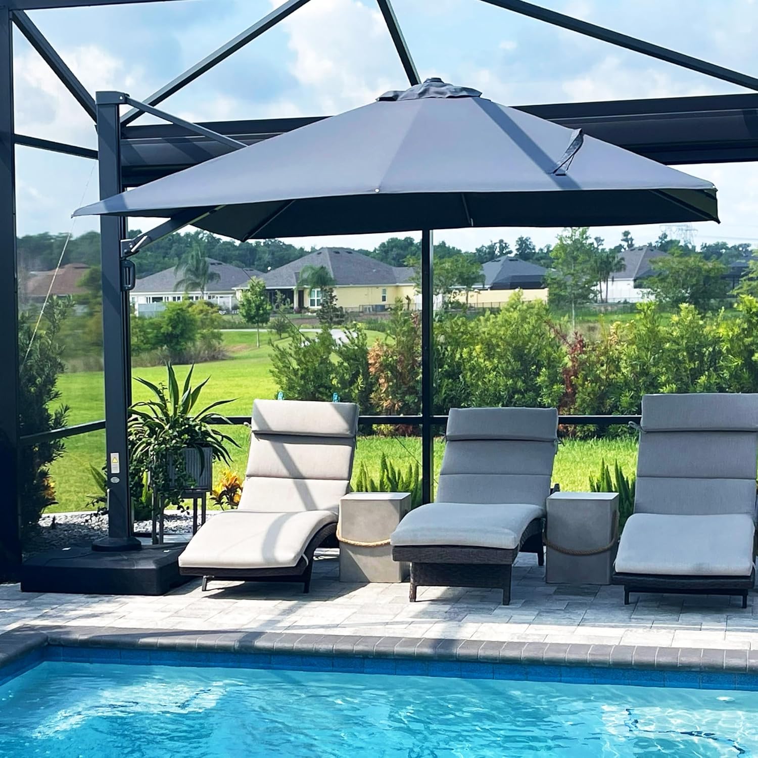 PURPLE LEAF 10 FT Square Patio Umbrella Large Outdoor Aluminum Offset Umbrella with 360-degree Rotation Cantilever Umbrella for Garden Deck Backyard Pool, Grey