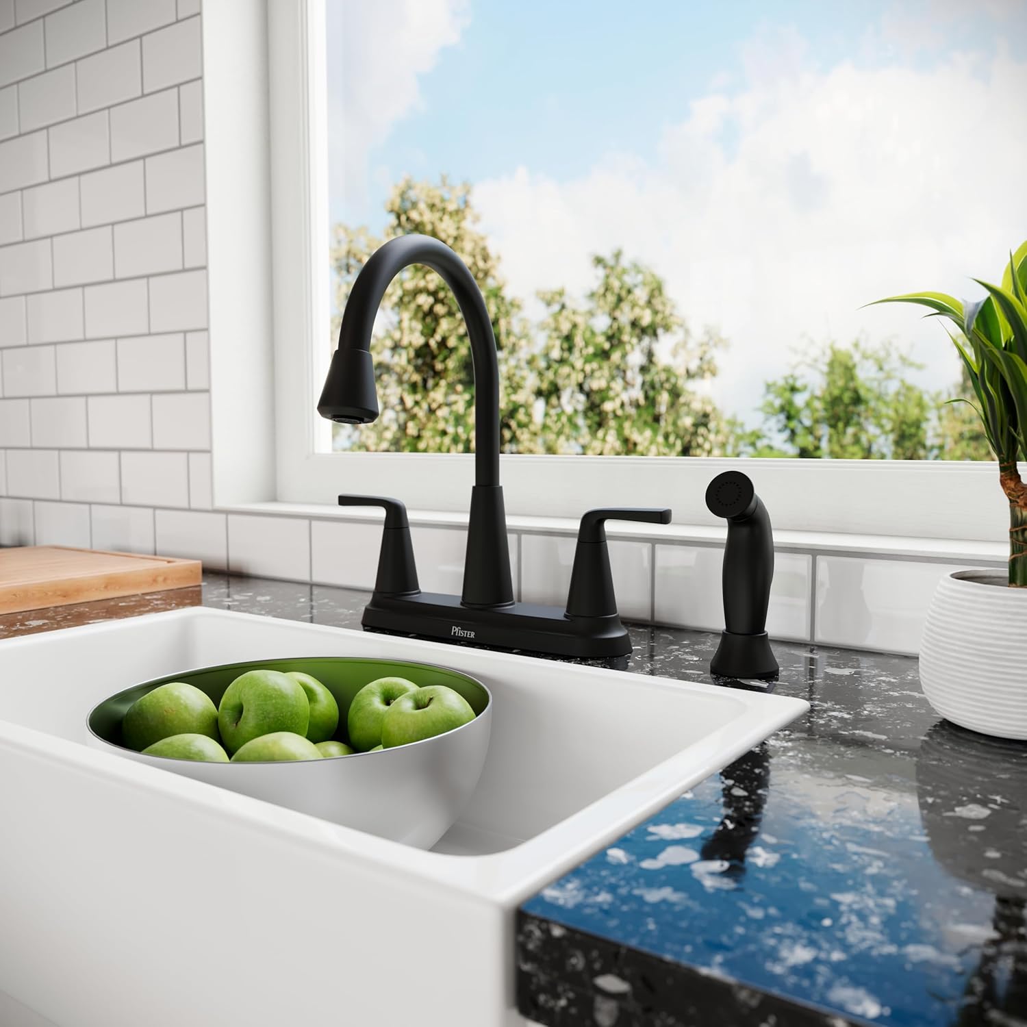Pfister Allegan Kitchen Faucet with Sprayer, 2-Handle, High Arc, NSF Certified, Matte Black Finish, F0364AGB