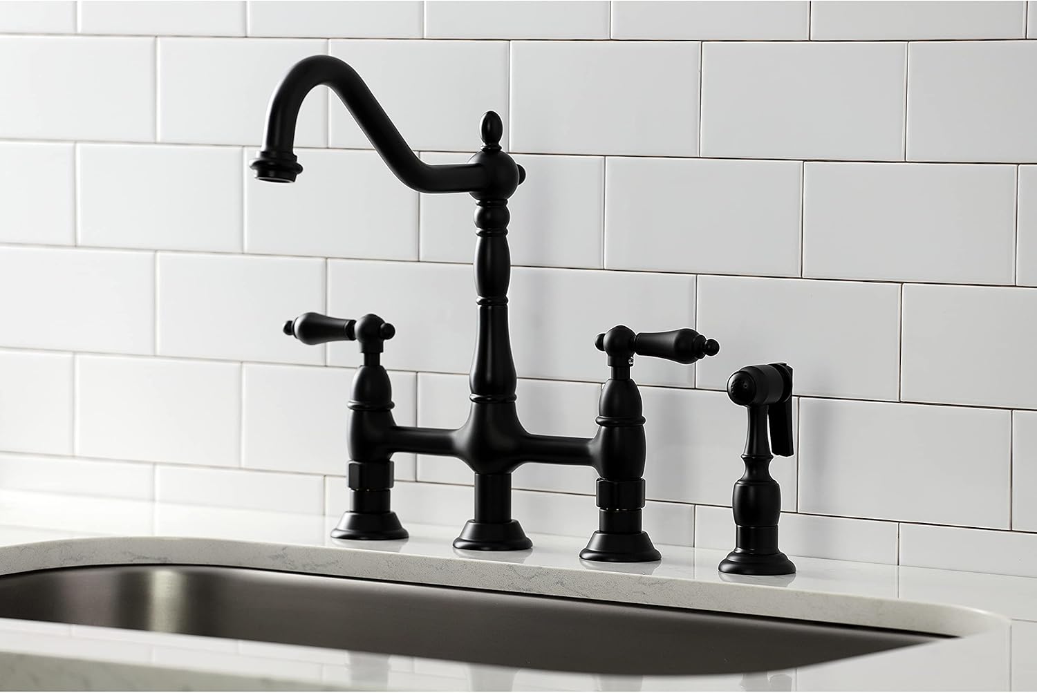 Kingston Brass KS1270ALBS Heritage Bridge Kitchen Faucet, 8-9/16