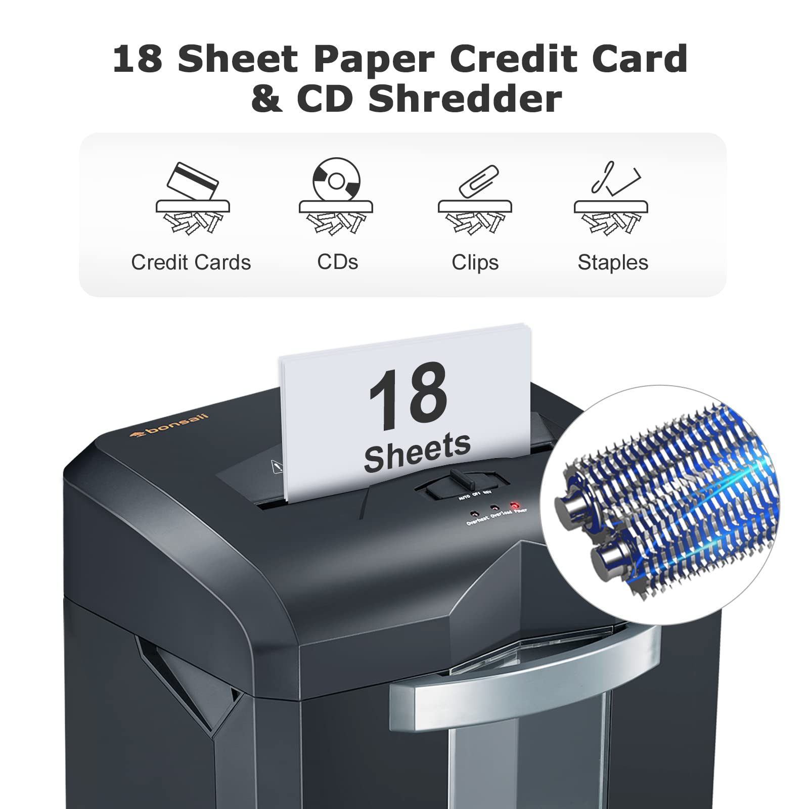 BONSAII C149-C Paper Shredder, 18-Sheet Heavy Duty Cross-Cut