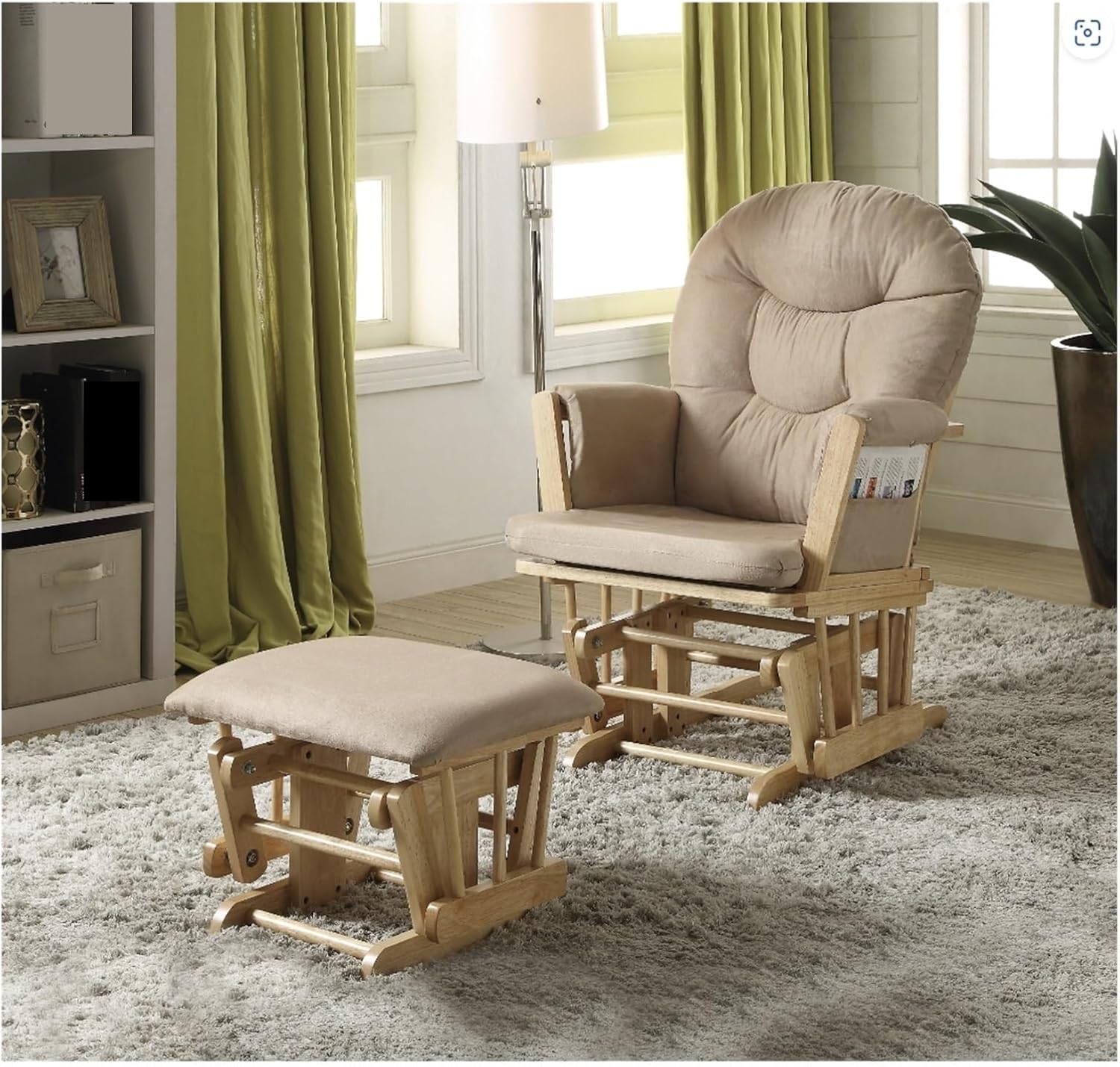 Enhance Comfort with Microfiber and Natural Oak Glider Chair and Ottoman Set, Plush Microfiber Cushions for Cozy Relaxation
