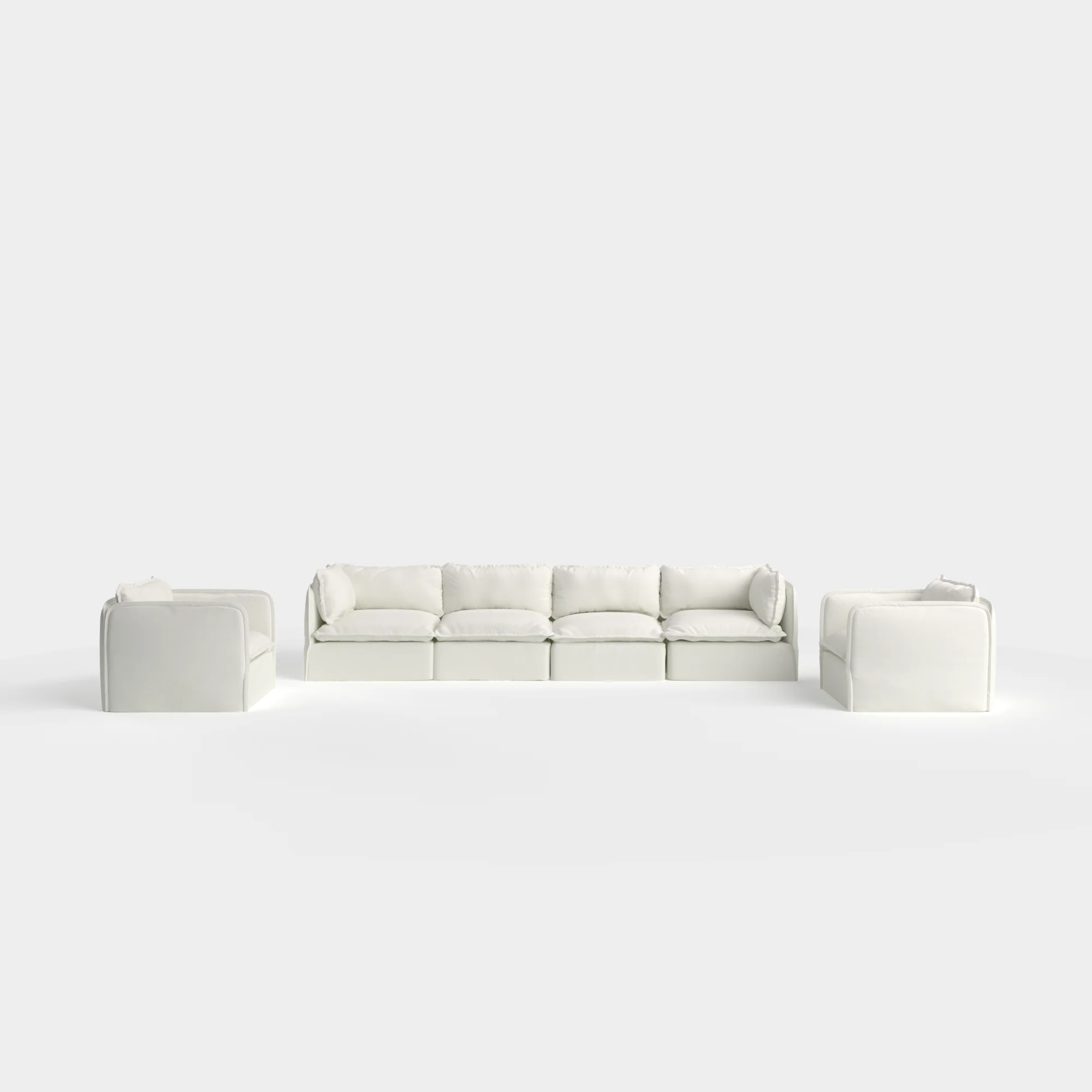 Modular Outdoor Washable 7-Seater Open-Ends Corner Sectional  + Bench Ottoman | Nano Slubweave in Chai