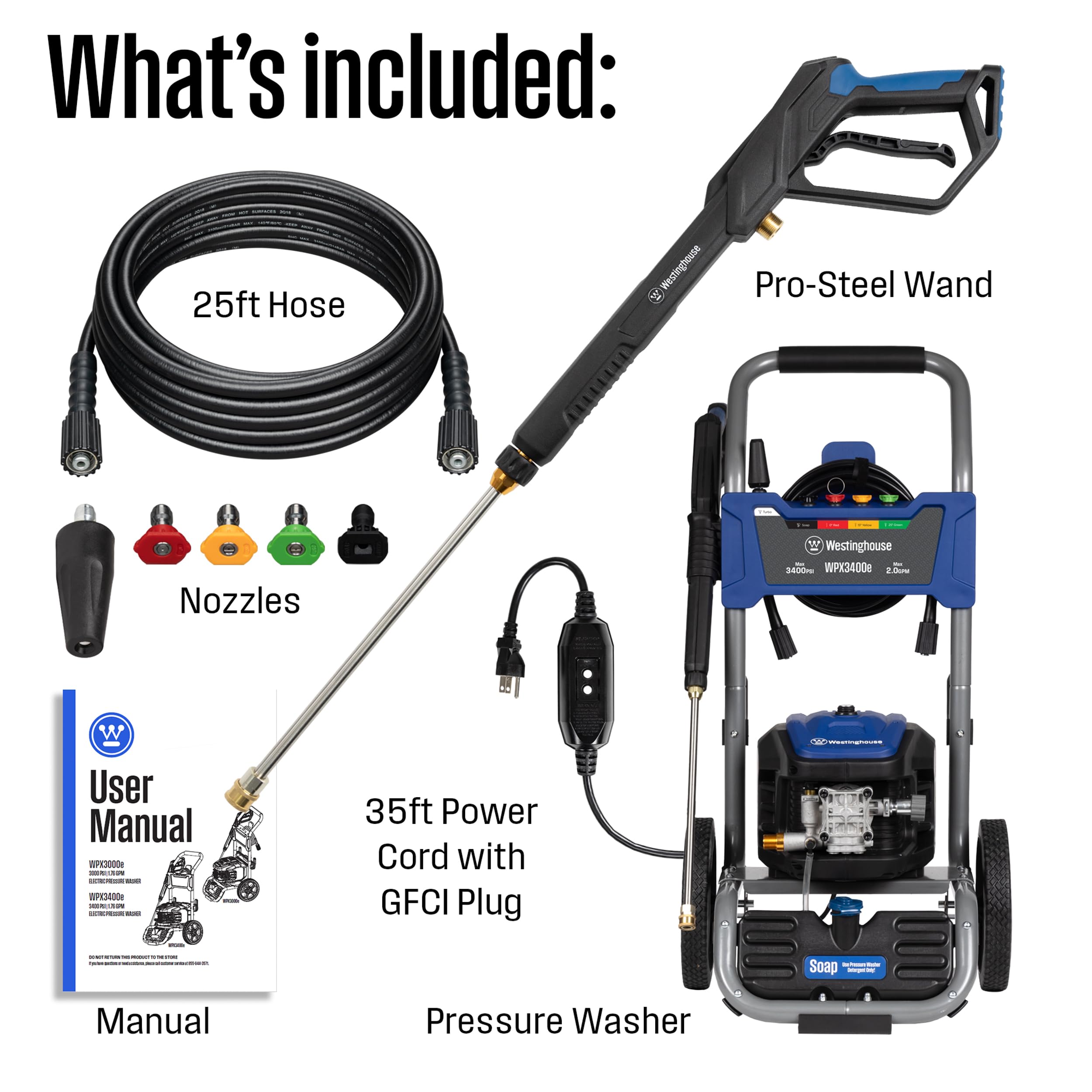 WESTINGHOUSE WPX3400e Electric Pressure Washer - 3400 PSI & 2.0 GPM