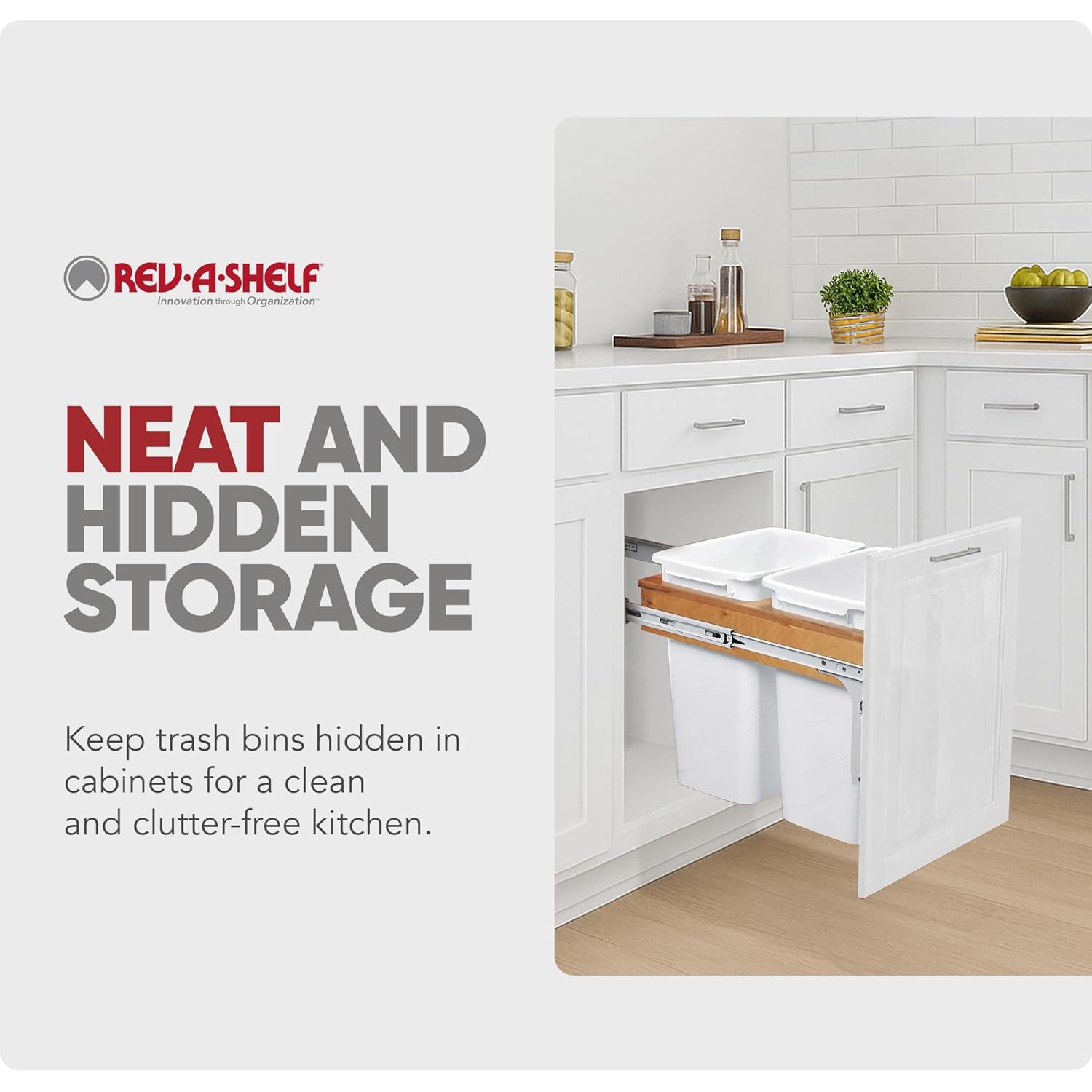 Rev-A-Shelf Top Mount Double Pullout Under Cabinet 35 Quart Kitchen Trash Cans with 150 Pound Rated Full-Extension Slides, 4WCTM-18DM2