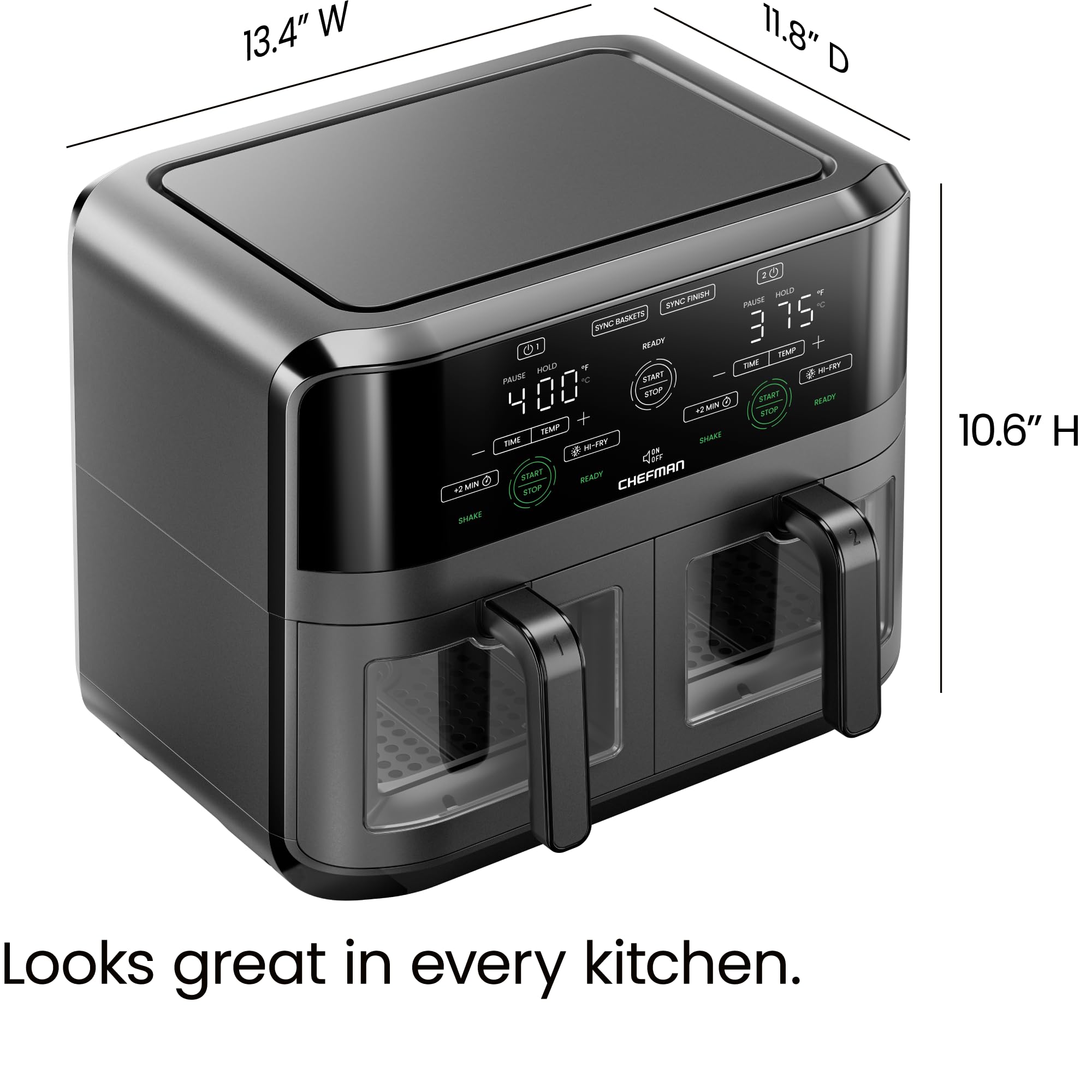 CHEFMAN 6 Quart Dual Basket Air Fryer Oven - Black