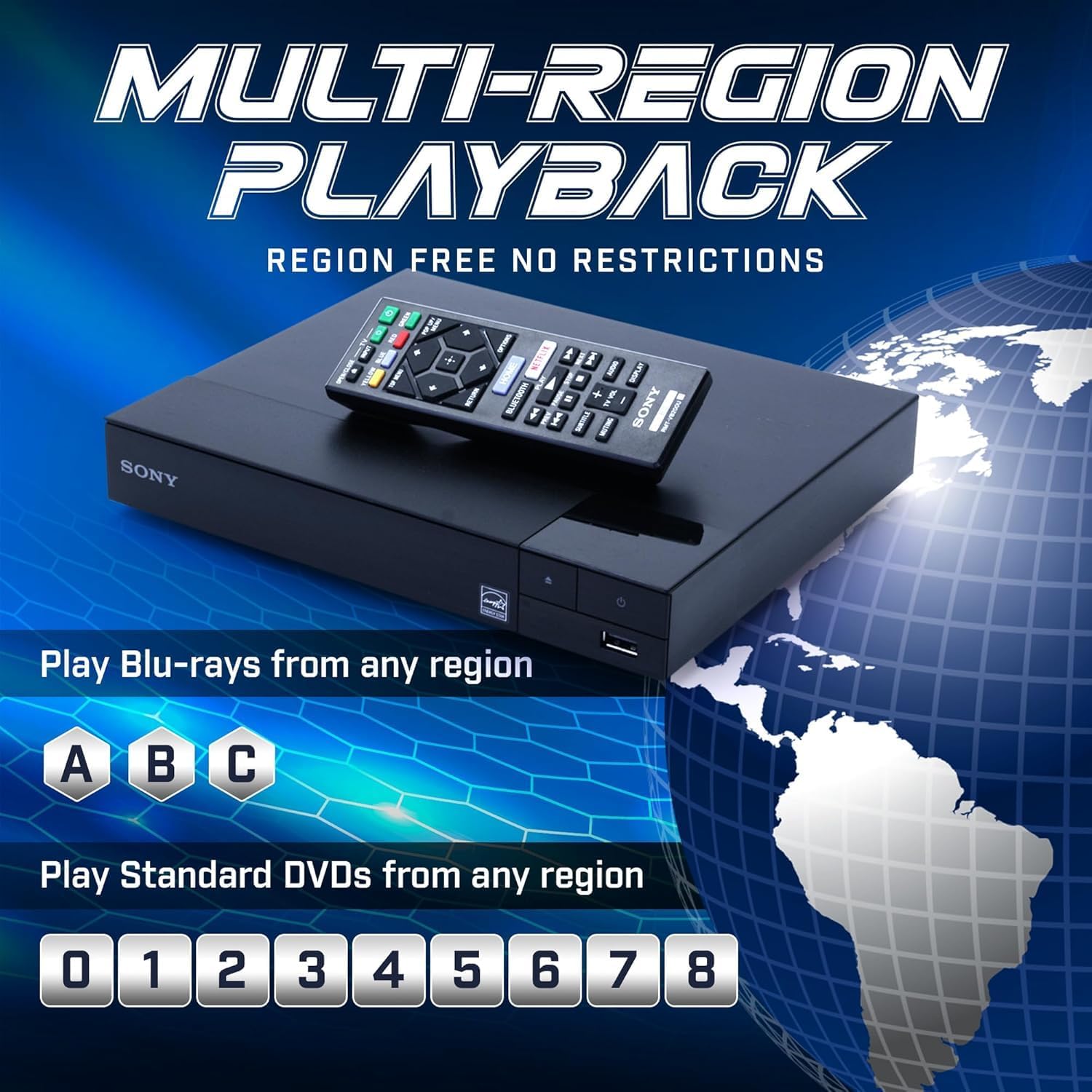 Region Free Blu-Ray Player Compatible with Sony BDP-S1700U Multi Region Code Free | Blu-Ray Regions A, B, C | DVD Regions 0-8 with Dynastar 6FT HDMI Bundle