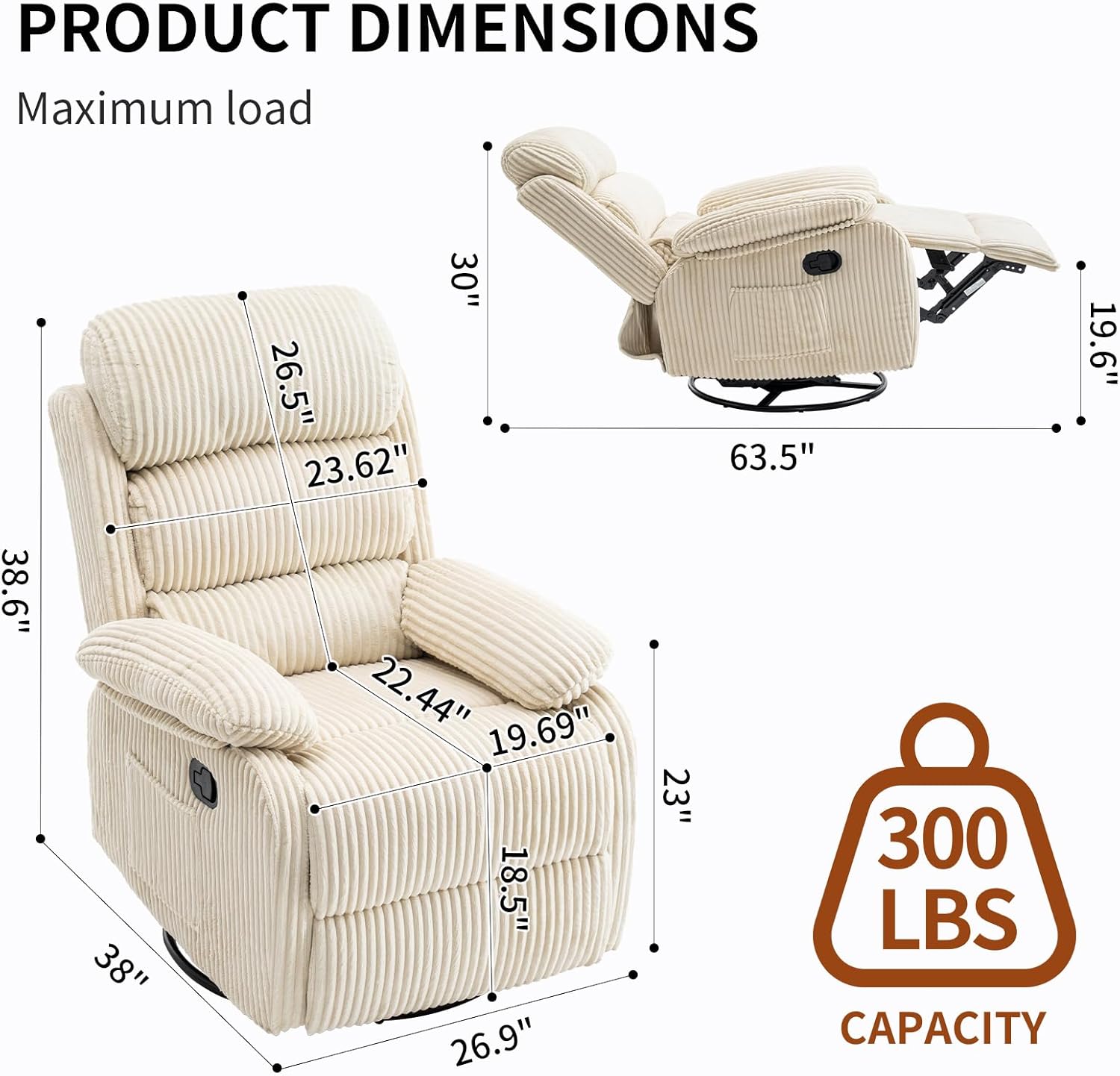 Adult 360° Rocking Recliner Chair .Nursery Rocker Reclining Chair with Side Pocket, a Comfy upholstered Single Sofa Armchair. Suitable for Living Room, Bedroom Nursing use, Velvet Fabric in Beige