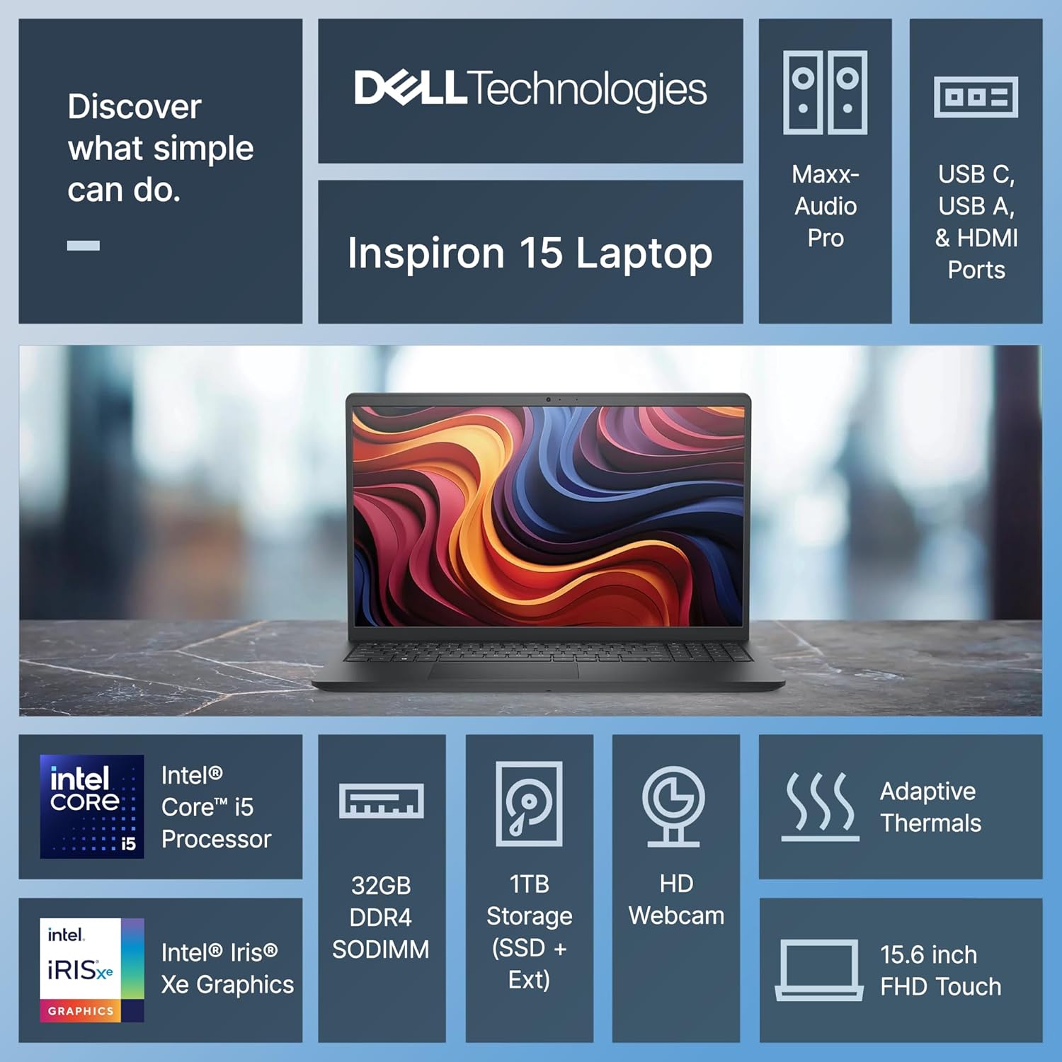 Dell Inspiron 15 Touchscreen Laptop for 2025-2026 Business Student Home, AI Computer, 15.6