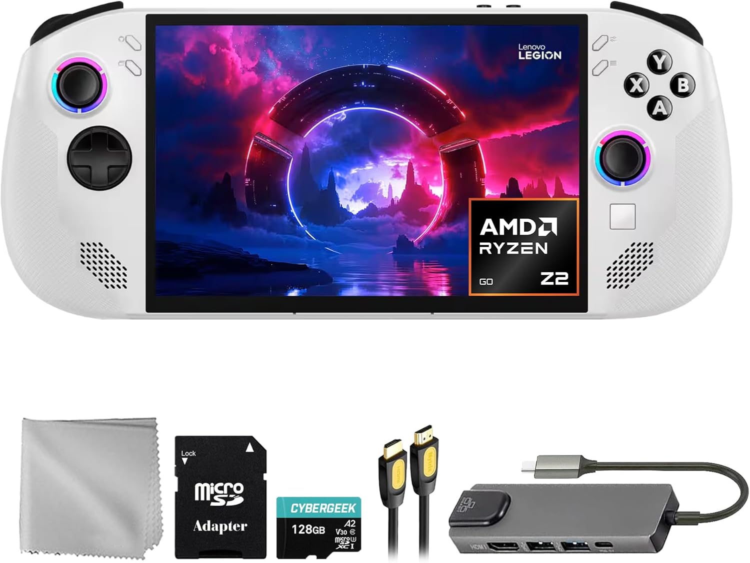 Lenovo Legion Go S 512GB SSD AMD Ryzen Z2 Go CPU Gaming Handheld 8-inch Touchscreen 120Hz, Win11, White, Mytrix Hub, 128GB MicroSD Card, 4 Accessories: 5 in 1 Bundle