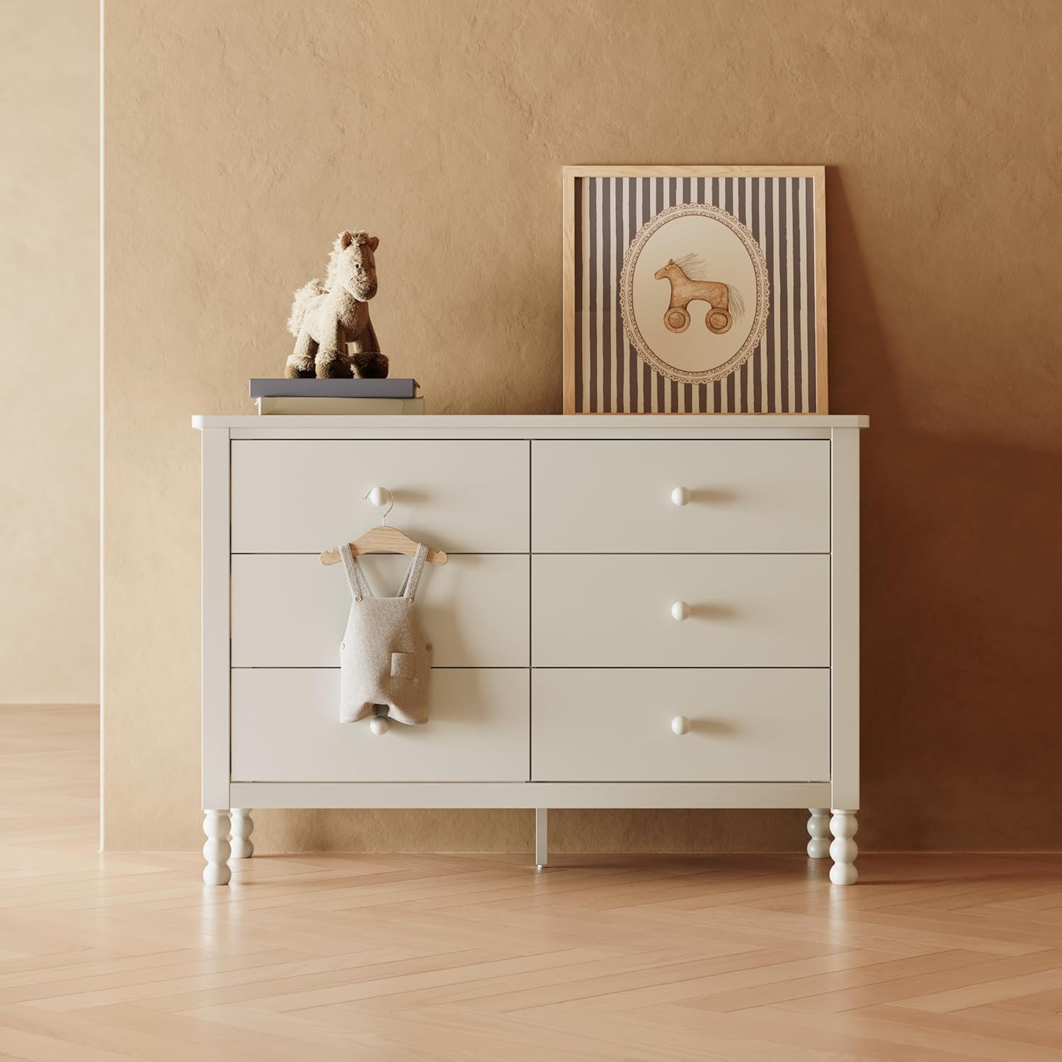 Storkcraft Rio 6 Drawer Dresser (Frosted Oat) – GREENGUARD Gold Certified, Wood Dresser for Bedroom, Kids & Nursery Storage Chest, Safety Interlocking Drawers, Pre-Installed Tracks, Kids Chest