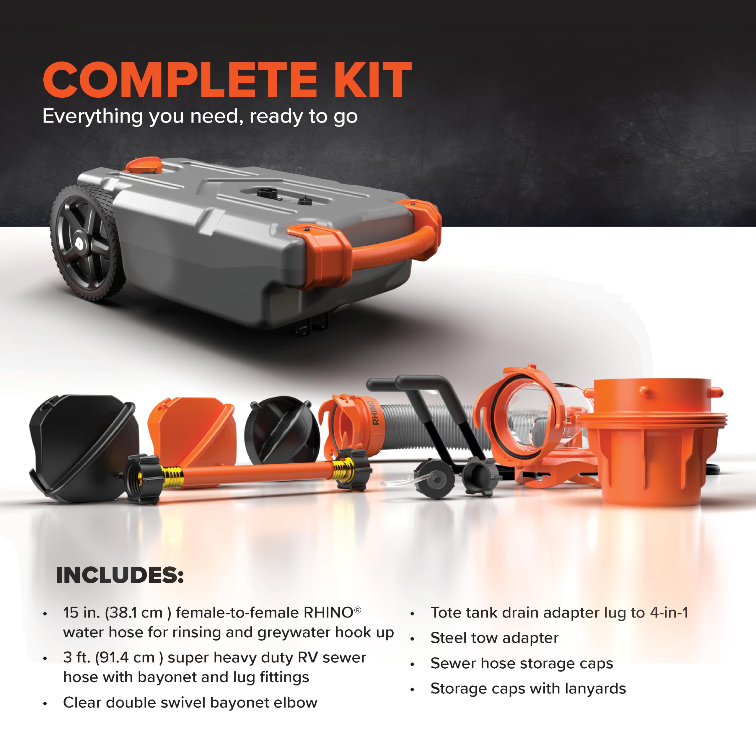CAMCO Rhino 21-Gallon RV Portable Waste Tank with Accessories