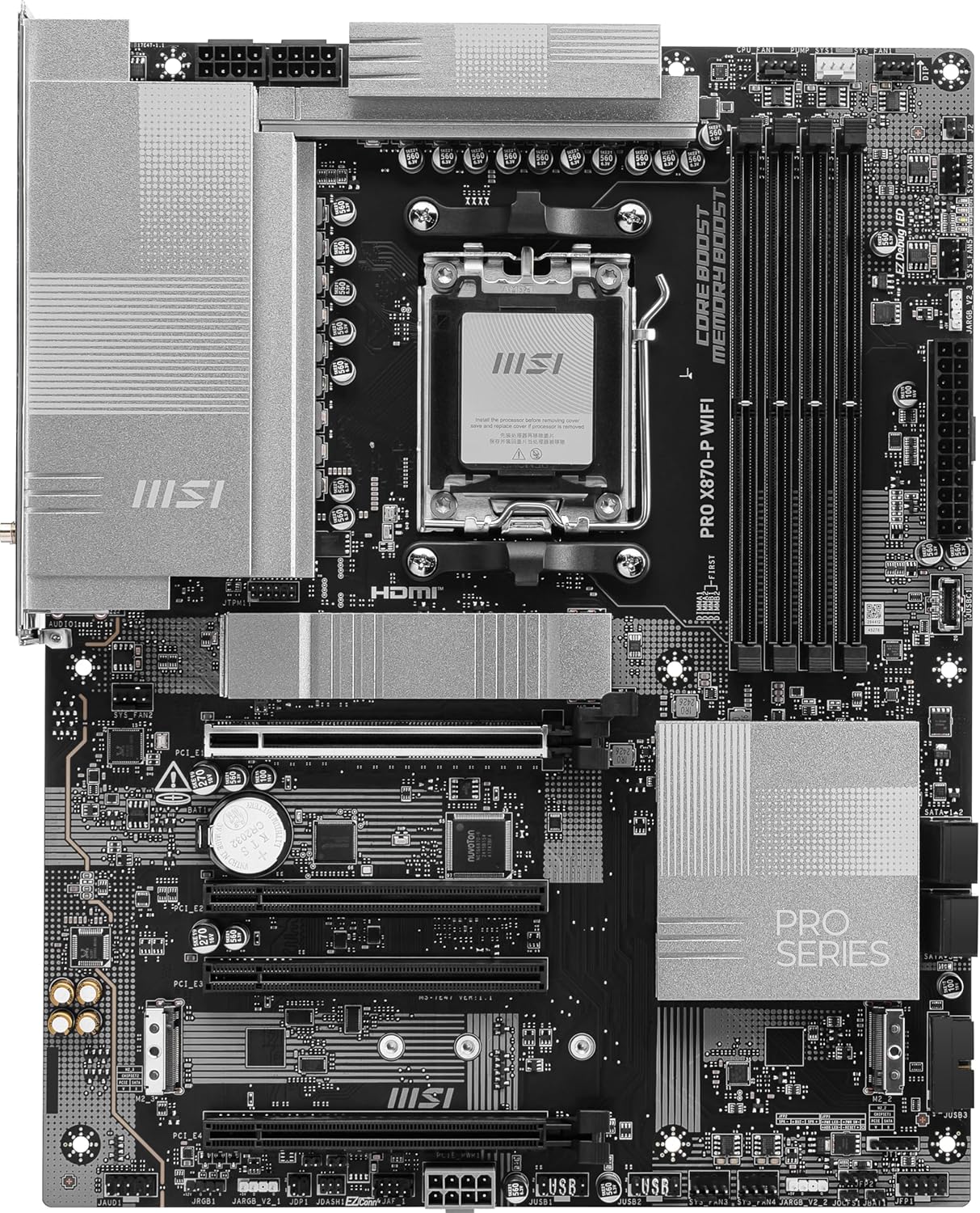 MSI PRO X870-P WiFi V1 ProSeries Motherboard (AMD Ryzen 9000/8000/7000 Series Processors, AM5, DDR5, PCIe 5.0, M.2 Gen5, SATA 6Gb/s, USB 40Gbps, HDMI/DP, Wi-Fi 7, Bluetooth 5.4, 5Gbps LAN, ATX)