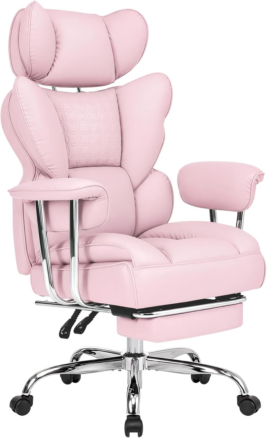 DUMOS Big and Tall Office Chair 350 LBS, Scratch-Resistant PU Leather Executive Office Desk Chair with Footrest, Ergonomic Reclining Computer Chair with Pocket Spring Support for Home Office, Pink