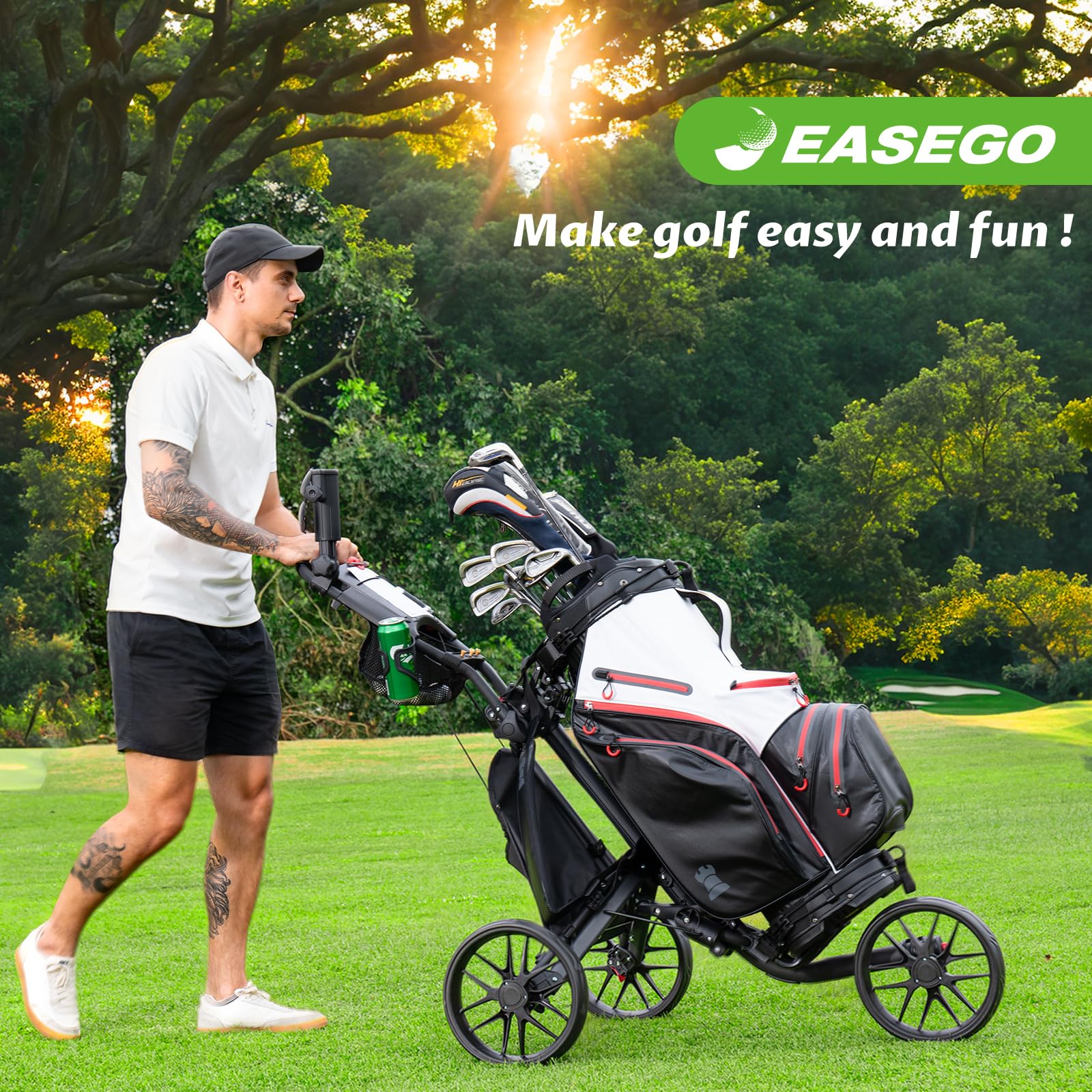 EASEGO Golf Push Cart – Foldable 3 Wheel Caddy