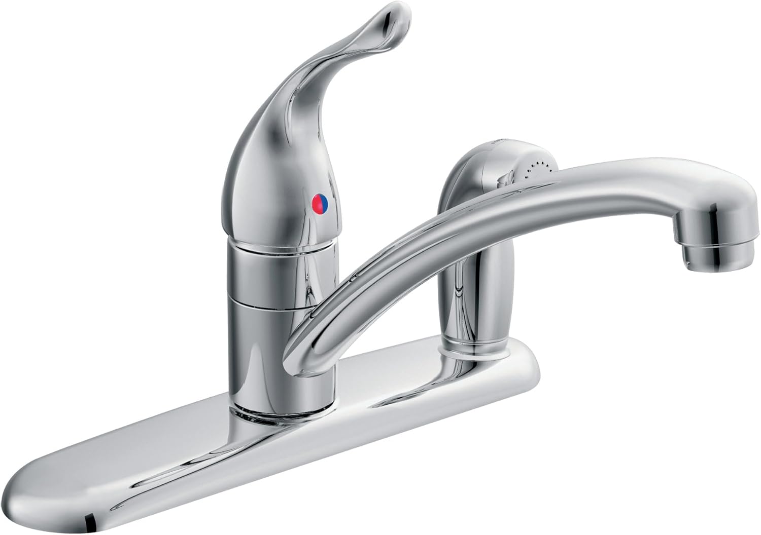 Moen Chateau Chrome One-Handle Low-Arc Kitchen Faucet with Side Sprayer in Deck Plate for 3-Hole Setup, 7434