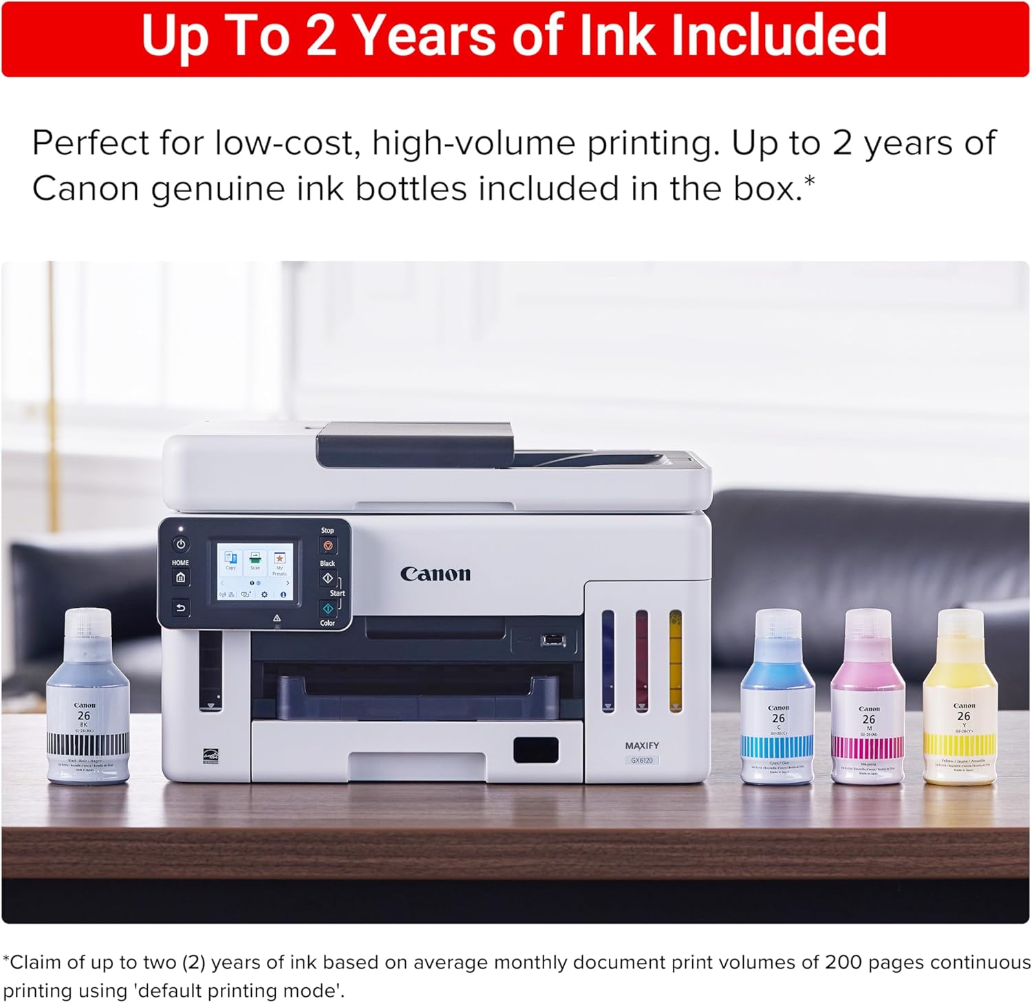 Canon Megatank GX6120 Wireless All-in-One Printer, Print, Scan and Copy, with 2.7