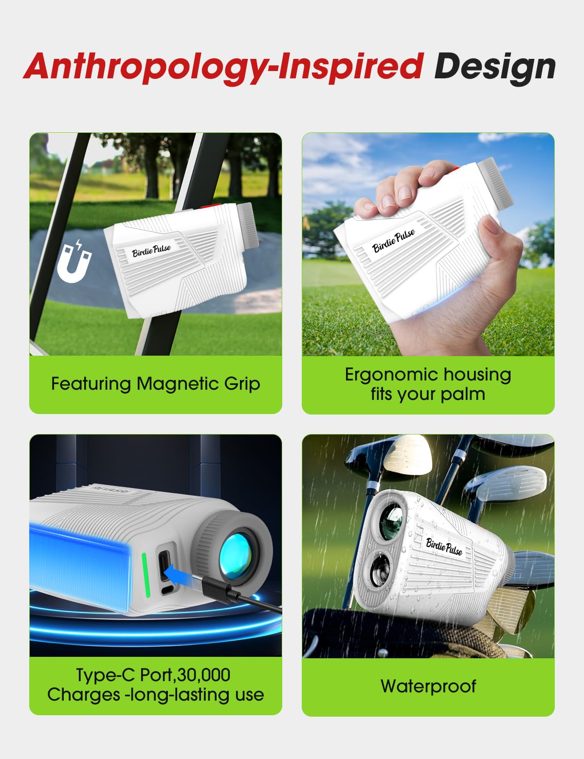 BIRDIEPULSE Golf Rangefinder with Slope & Magnet - 1300 Yards