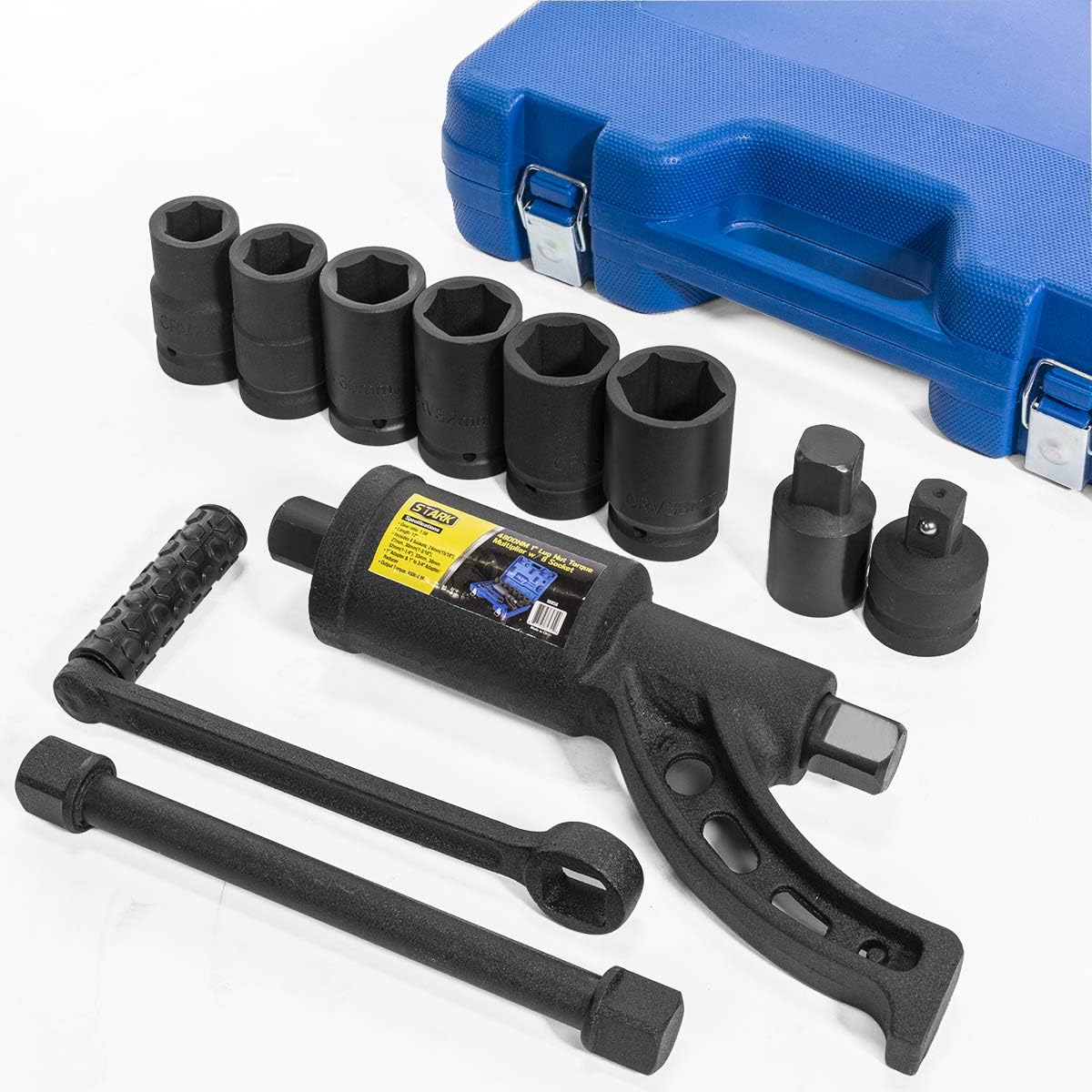 XtremepowerUS 8-Pieces Heavy Duty Torque Multiplier Wrench Labor Saving Lug Nut Wrench Torque Multiplier Cr-v Socket (24mm to 38mm) for Semi Truck & RVs w/Case