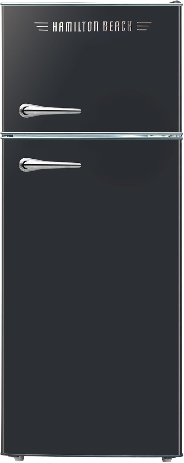 HAMILTON BEACH 2 Door Apartment Size Refrigerator with Freezer, 7.5 cu. ft, Retro Black