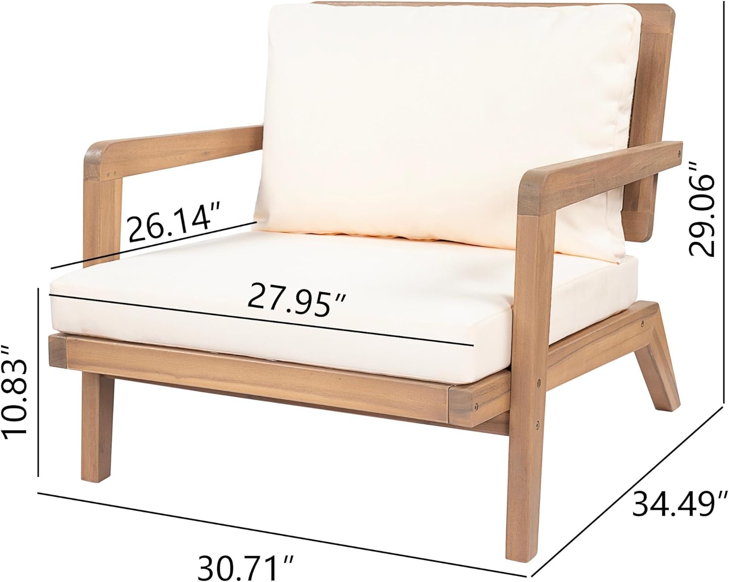 Christopher Knight Home Maeve Set of 2 Mid Century Modern Patio Furniture Acacia Wood Club Chairs, Outdoor Lounge Chairs, Relaxing Armchairs/Accent Chairs with Cushions for Patio, Light Teak+Beige